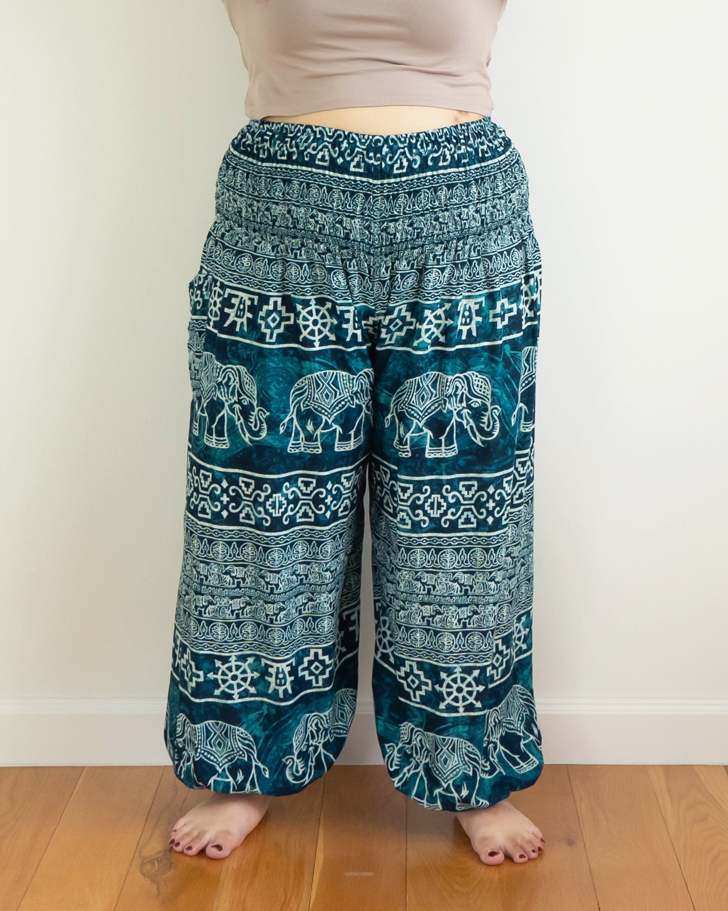 Plus Size Marble Elephant Women's Elephant Pants in Turquoise
