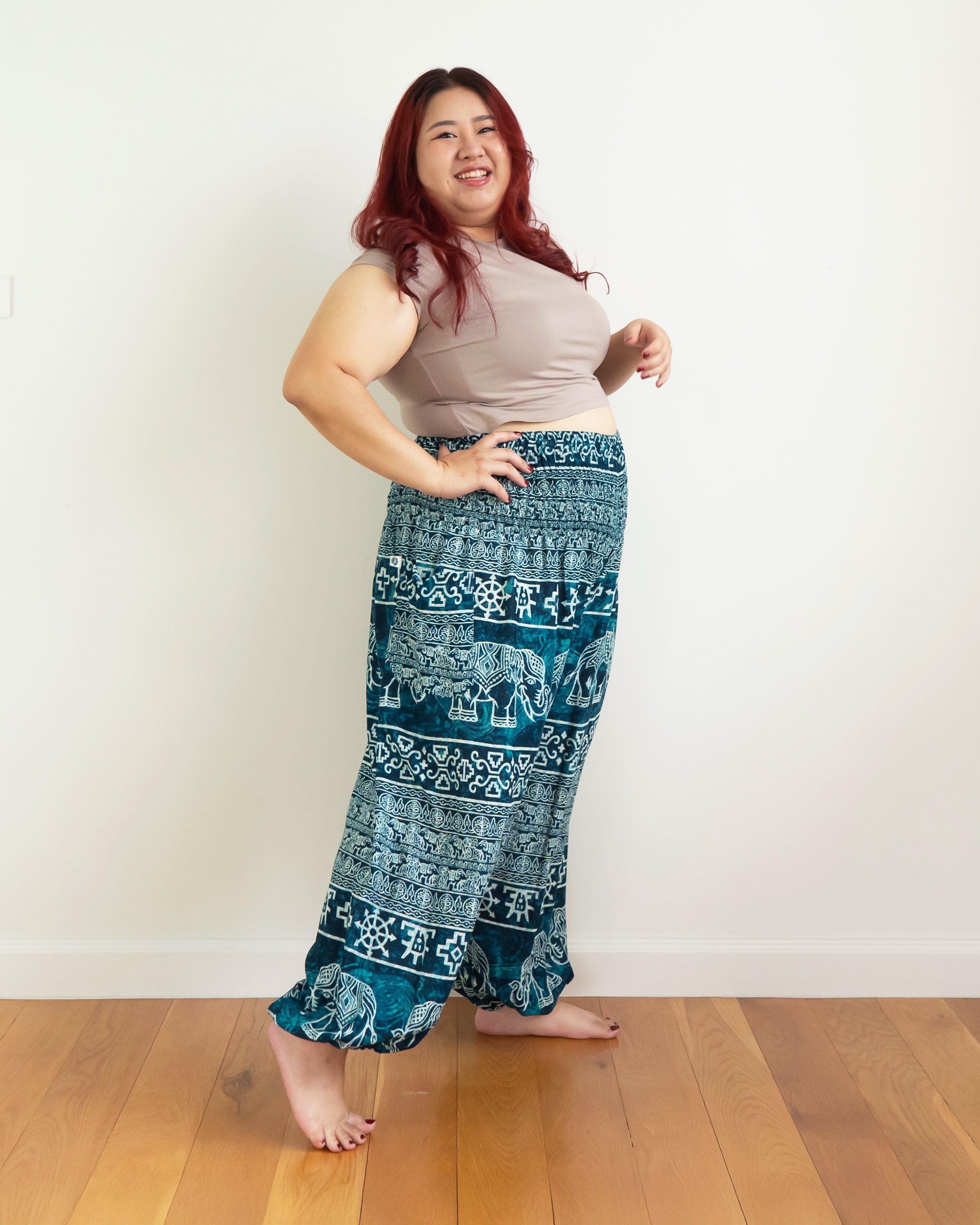 Plus Size Marble Elephant Women's Elephant Pants in Turquoise
