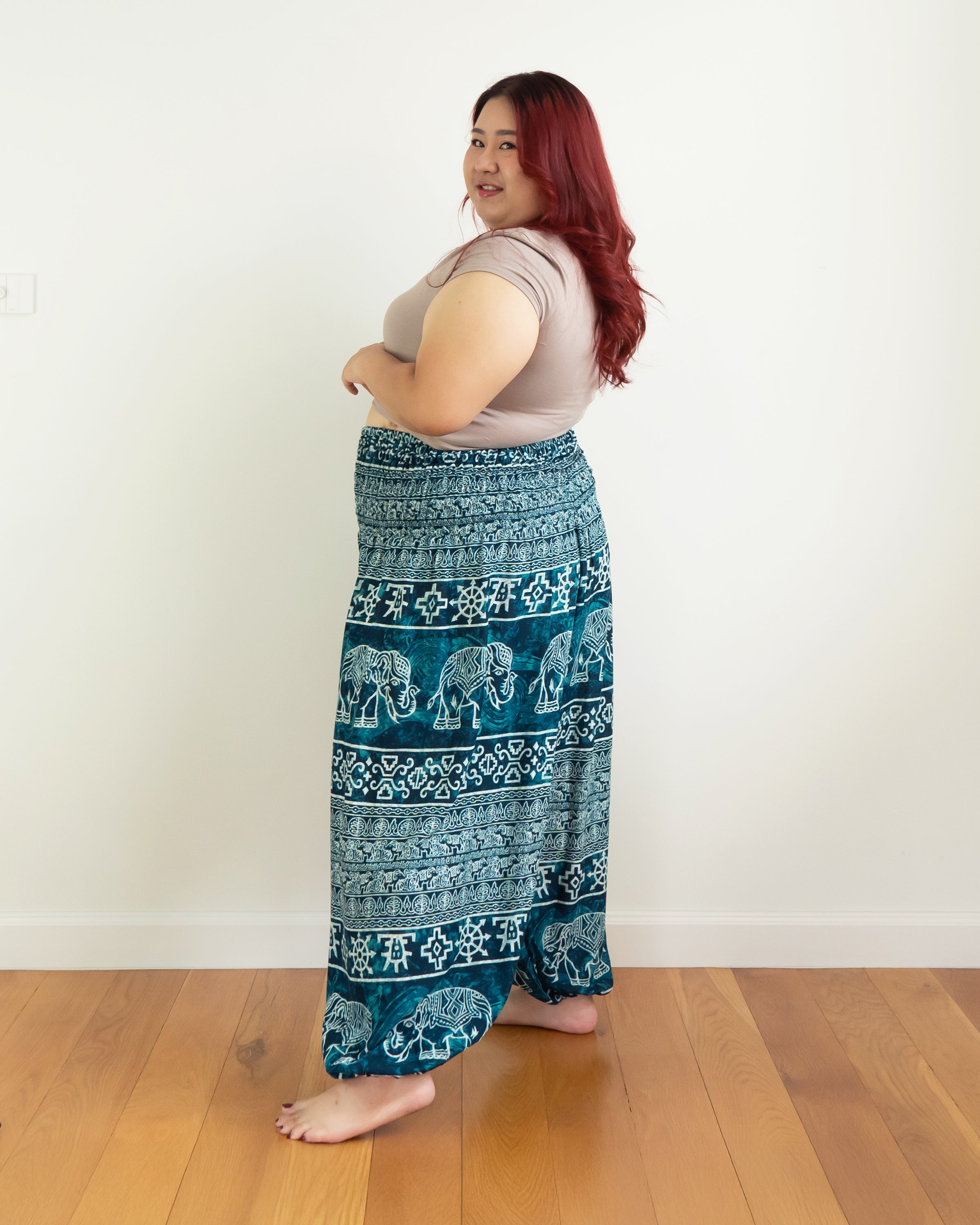 Plus Size Marble Elephant Women's Elephant Pants in Turquoise