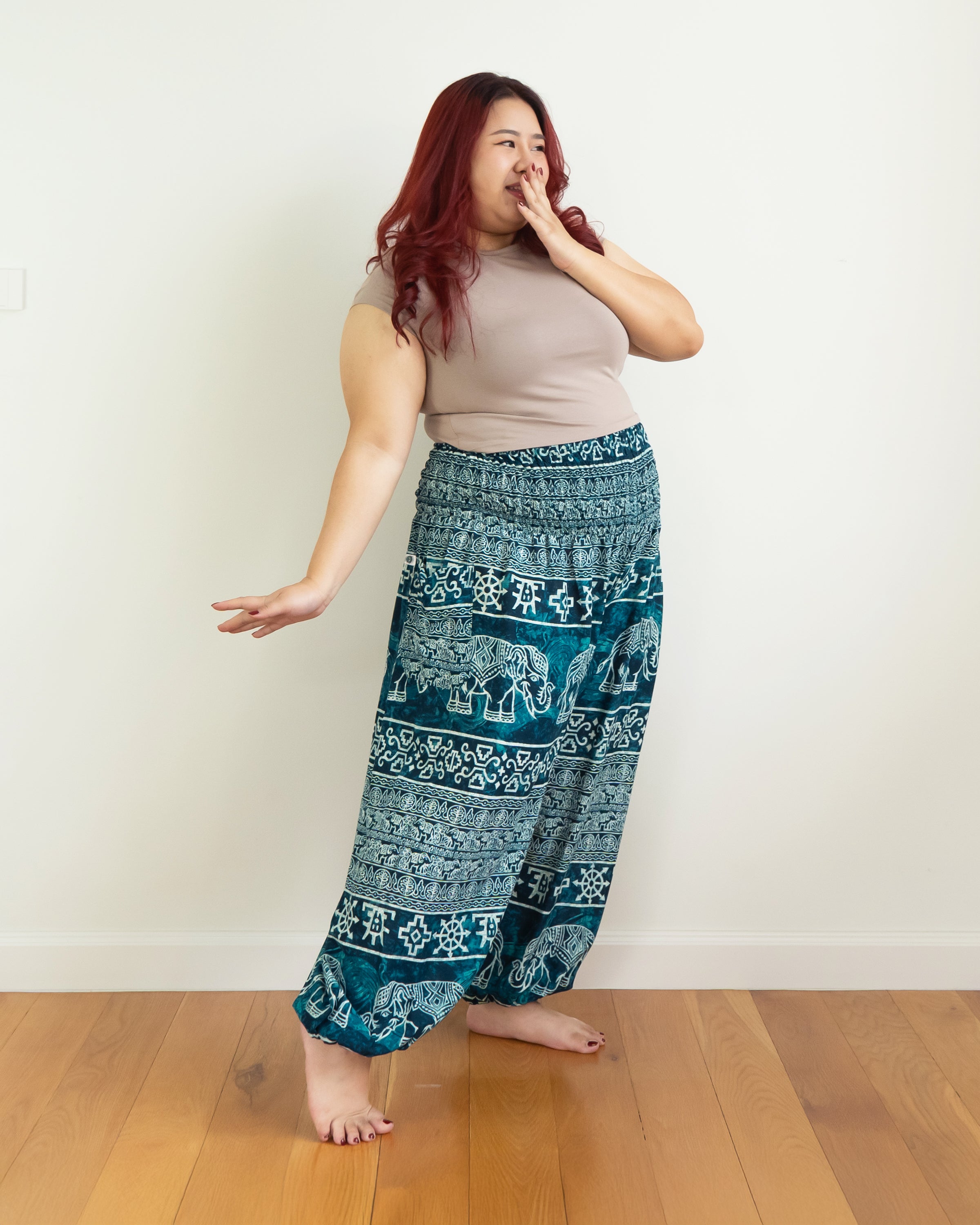 Plus Size Marble Elephant Women's Elephant Pants in Turquoise