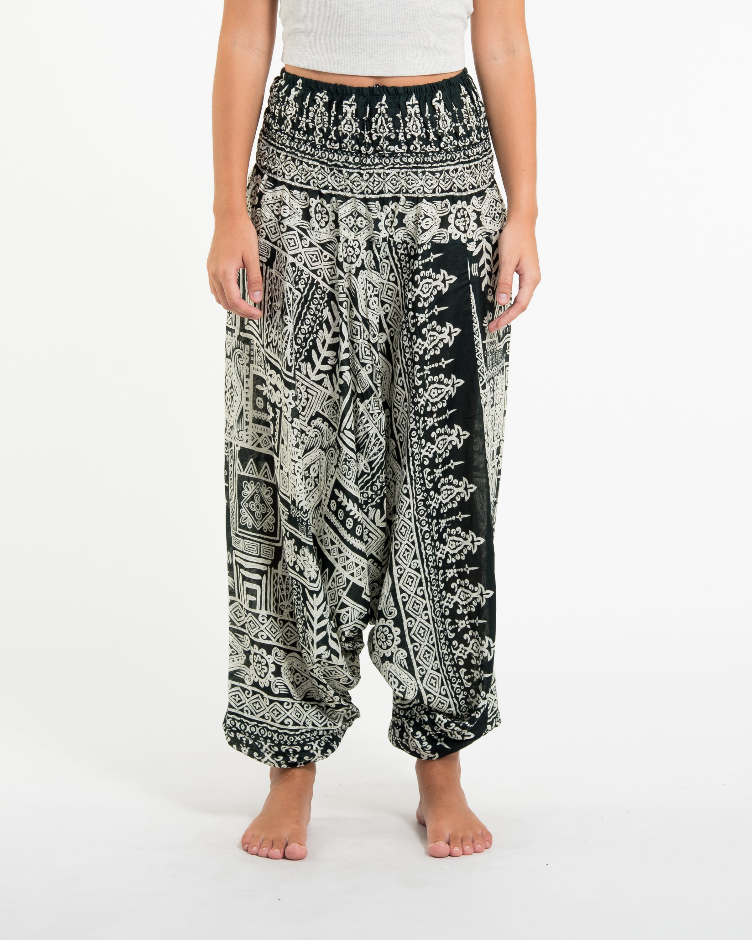 Tribal Prints 2-in-1 Jumpsuit Harem Pants in Green