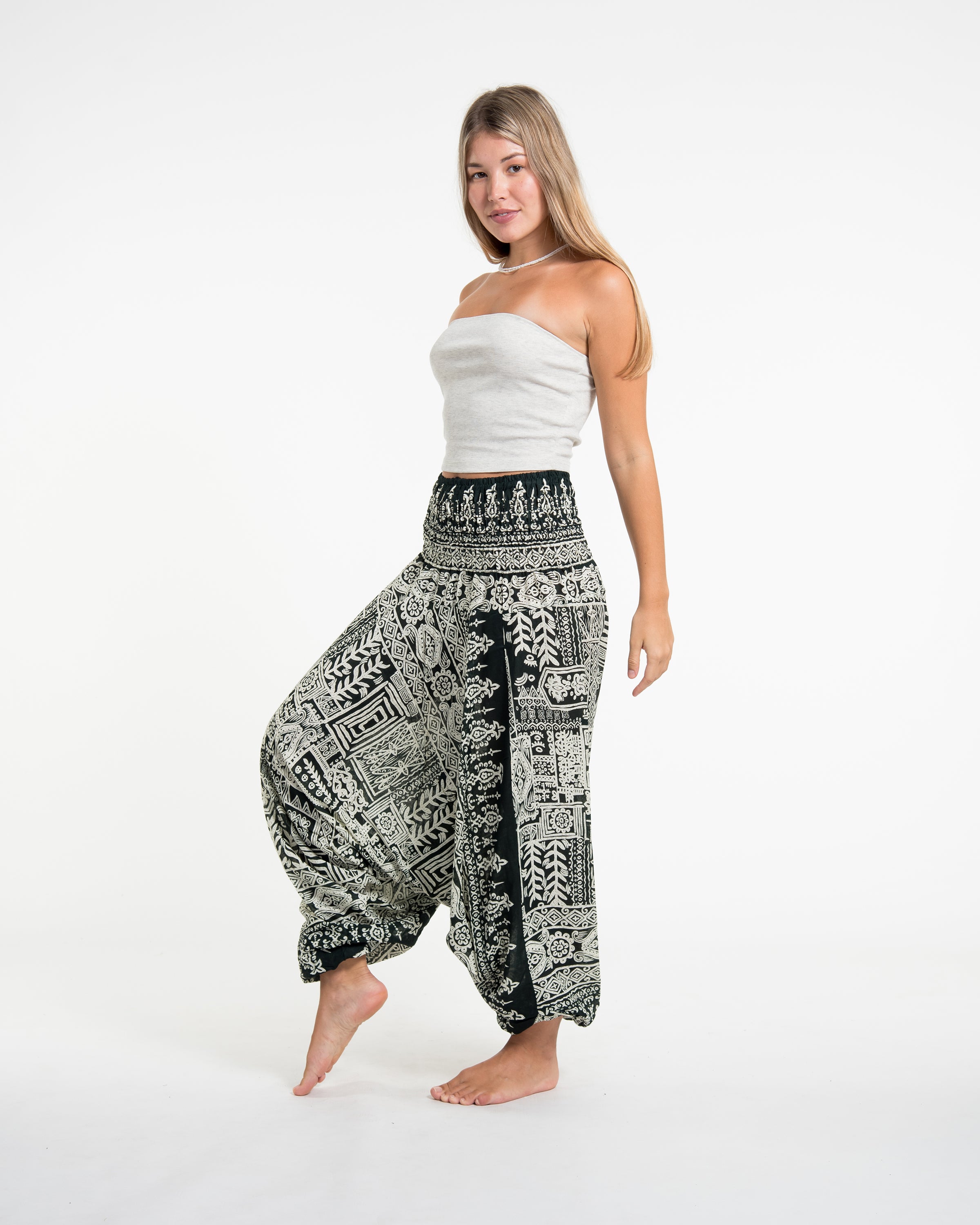 Tribal Prints 2-in-1 Jumpsuit Harem Pants in Green