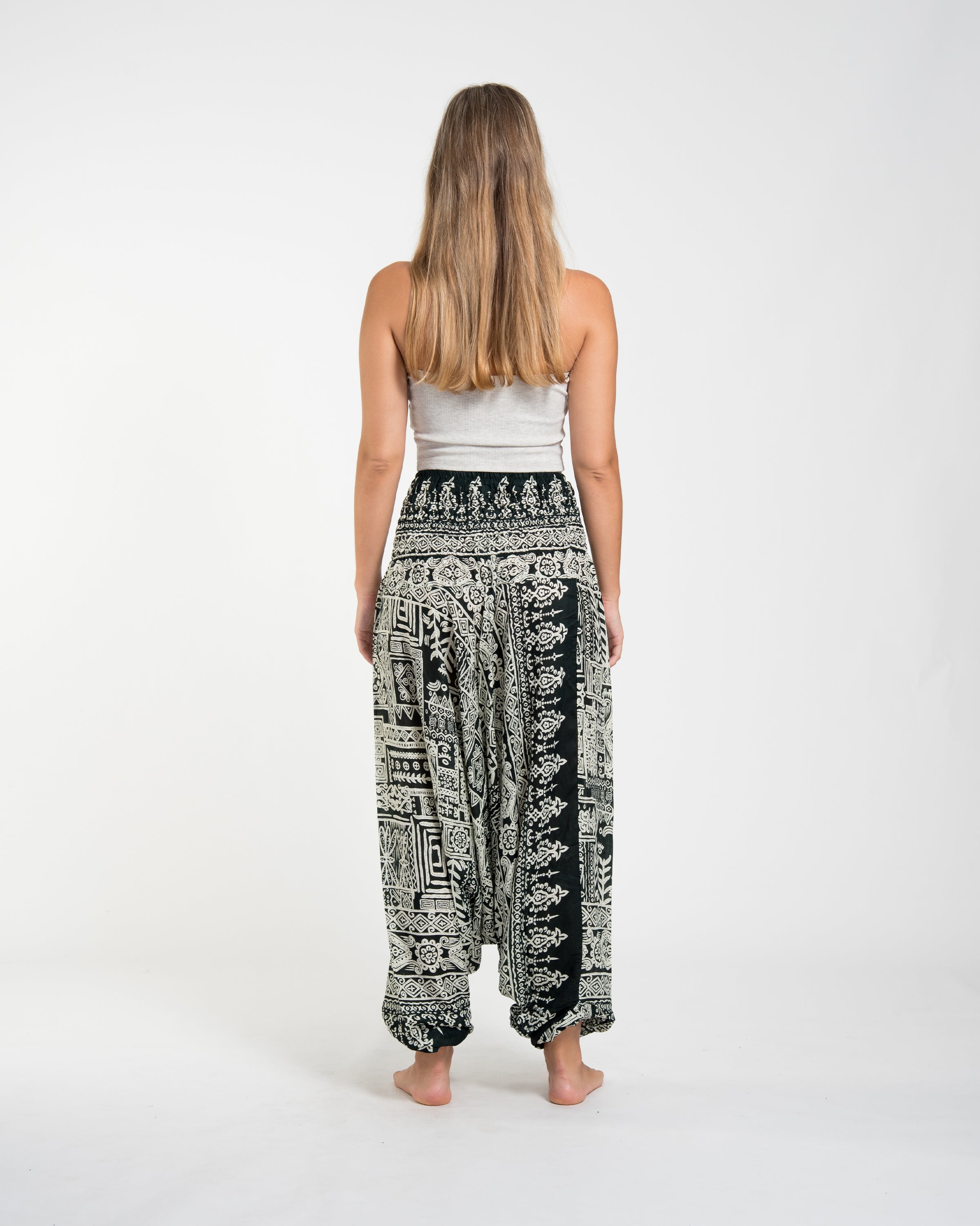 Tribal Prints 2-in-1 Jumpsuit Harem Pants in Green