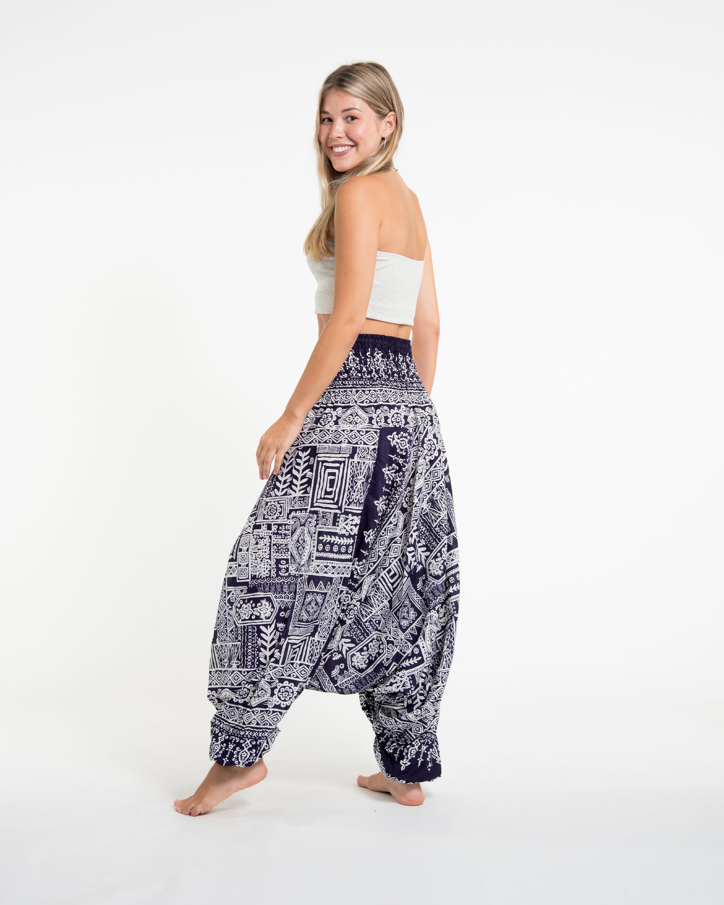 Tribal Prints 2-in-1 Jumpsuit Harem Pants in Navy
