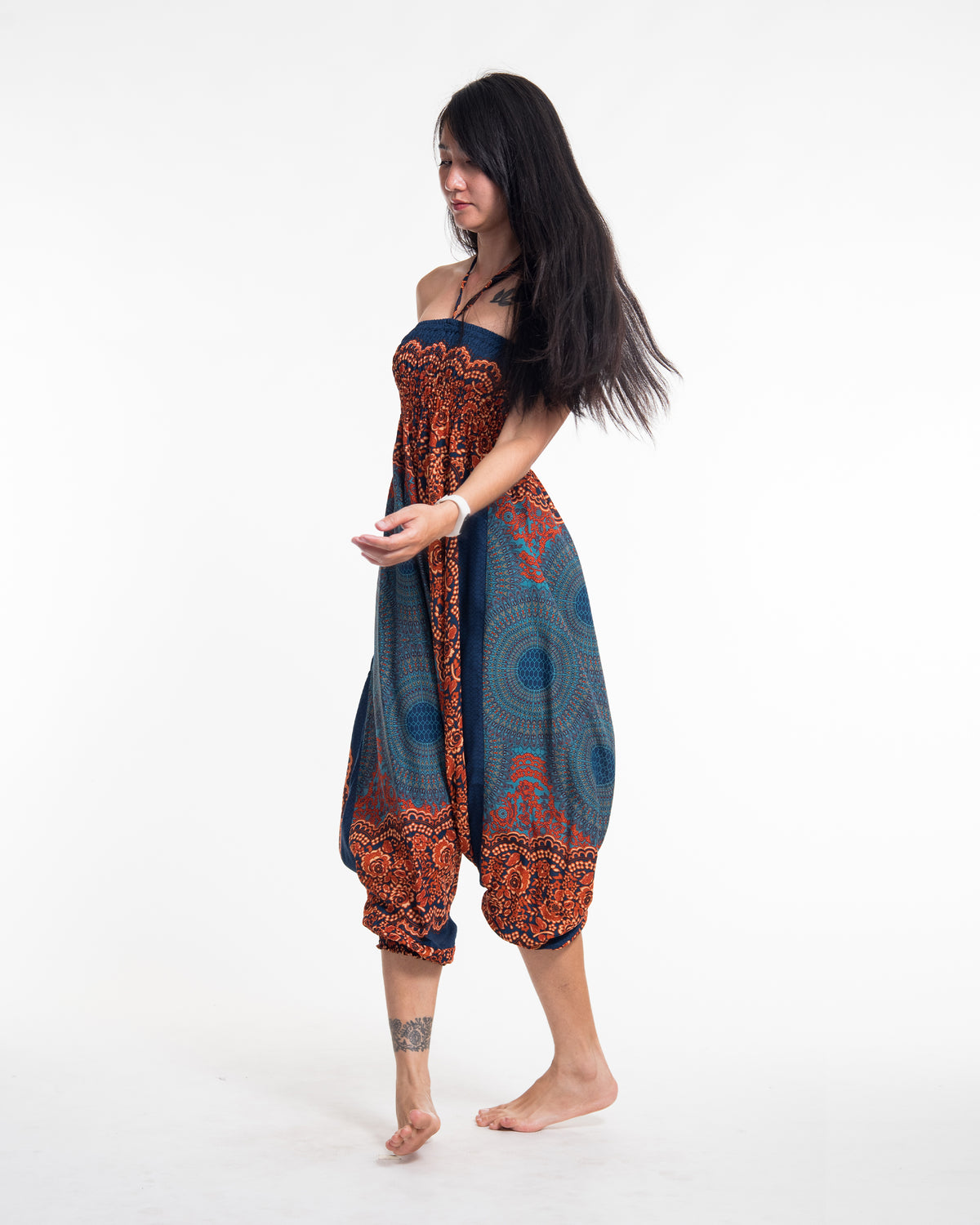 Geometric Mandalas 2-in-1 Jumpsuit Harem Pants in Turquoise