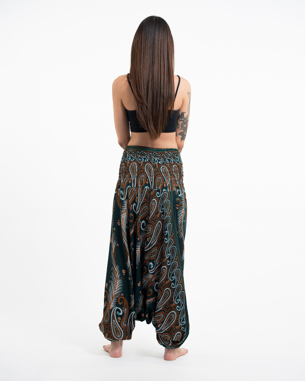 Paisley Feathers 2-in-1 Jumpsuit Harem Pants in Green