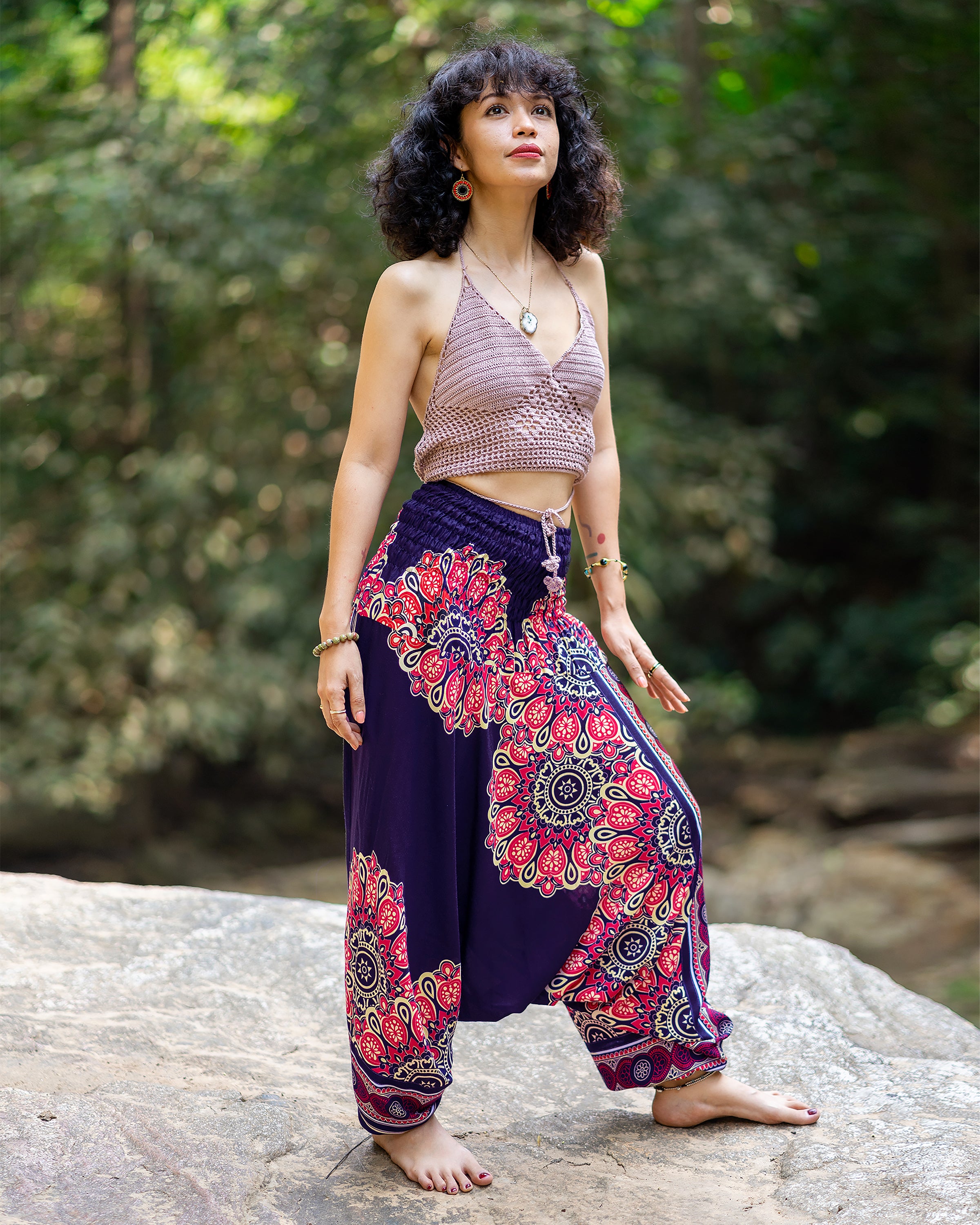 Peony Mandalas 2-in-1 Jumpsuit Harem Pants in Indigo
