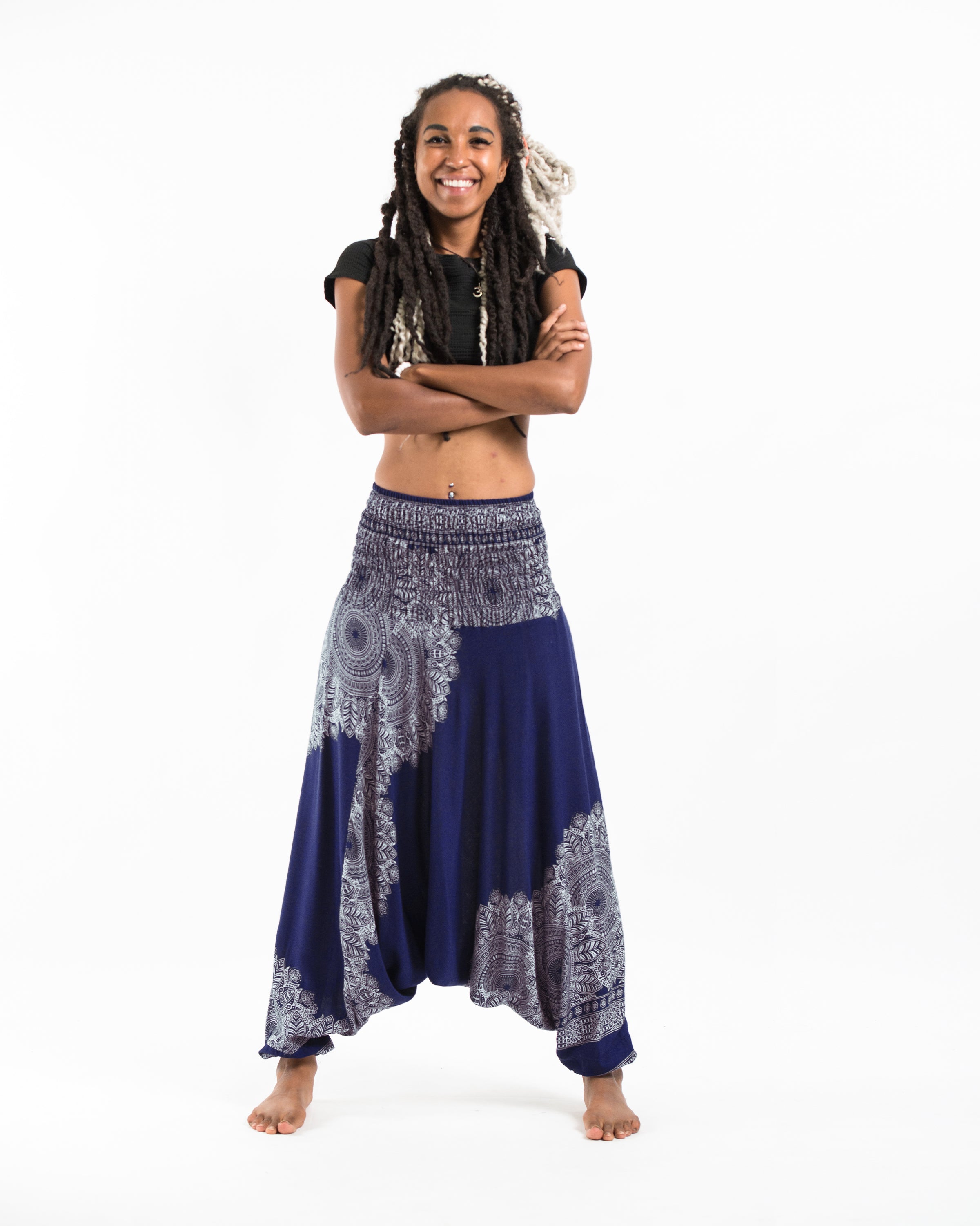 Floral Mandalas 2-in-1 Jumpsuit Harem Pants in Blue