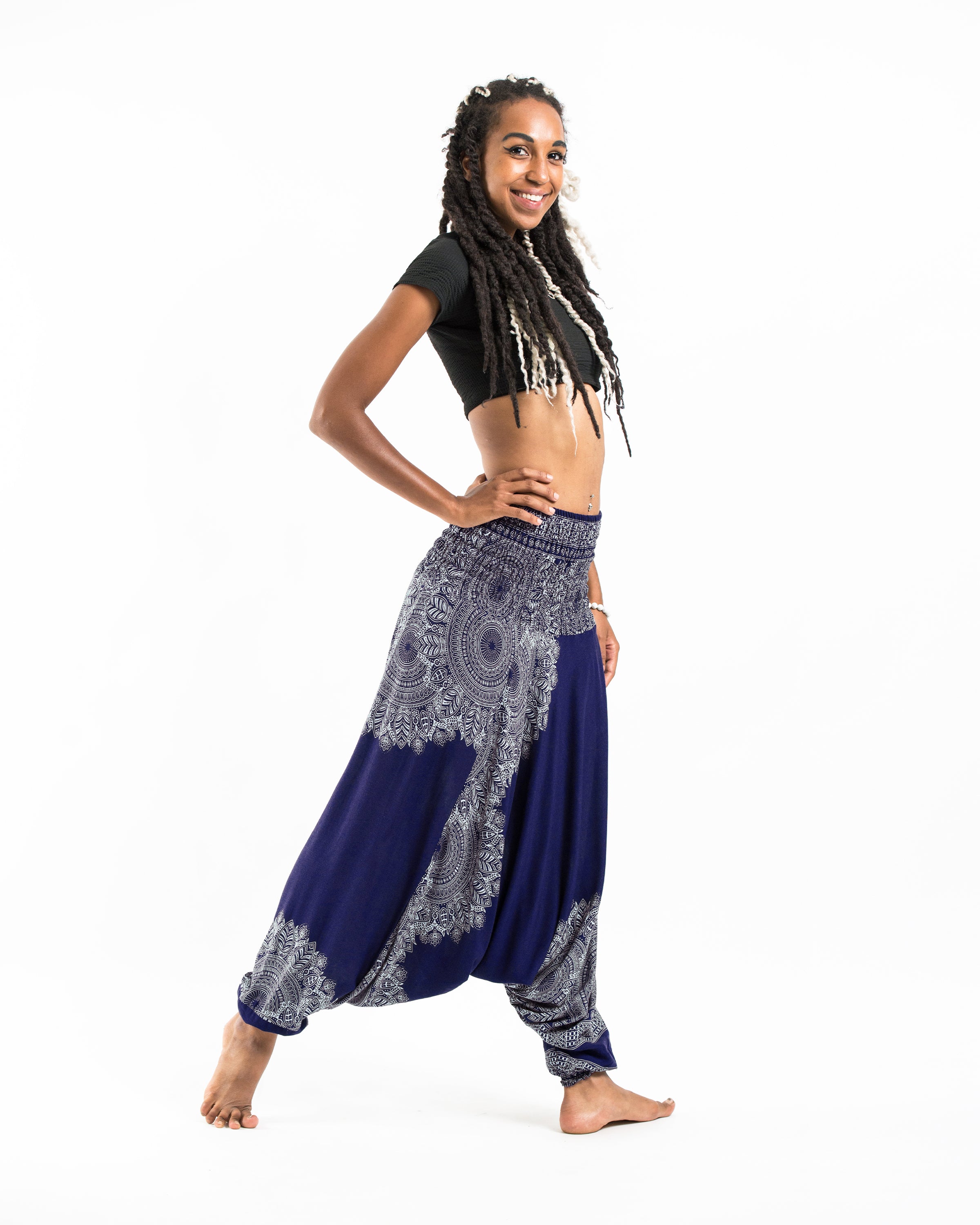 Floral Mandalas 2-in-1 Jumpsuit Harem Pants in Blue