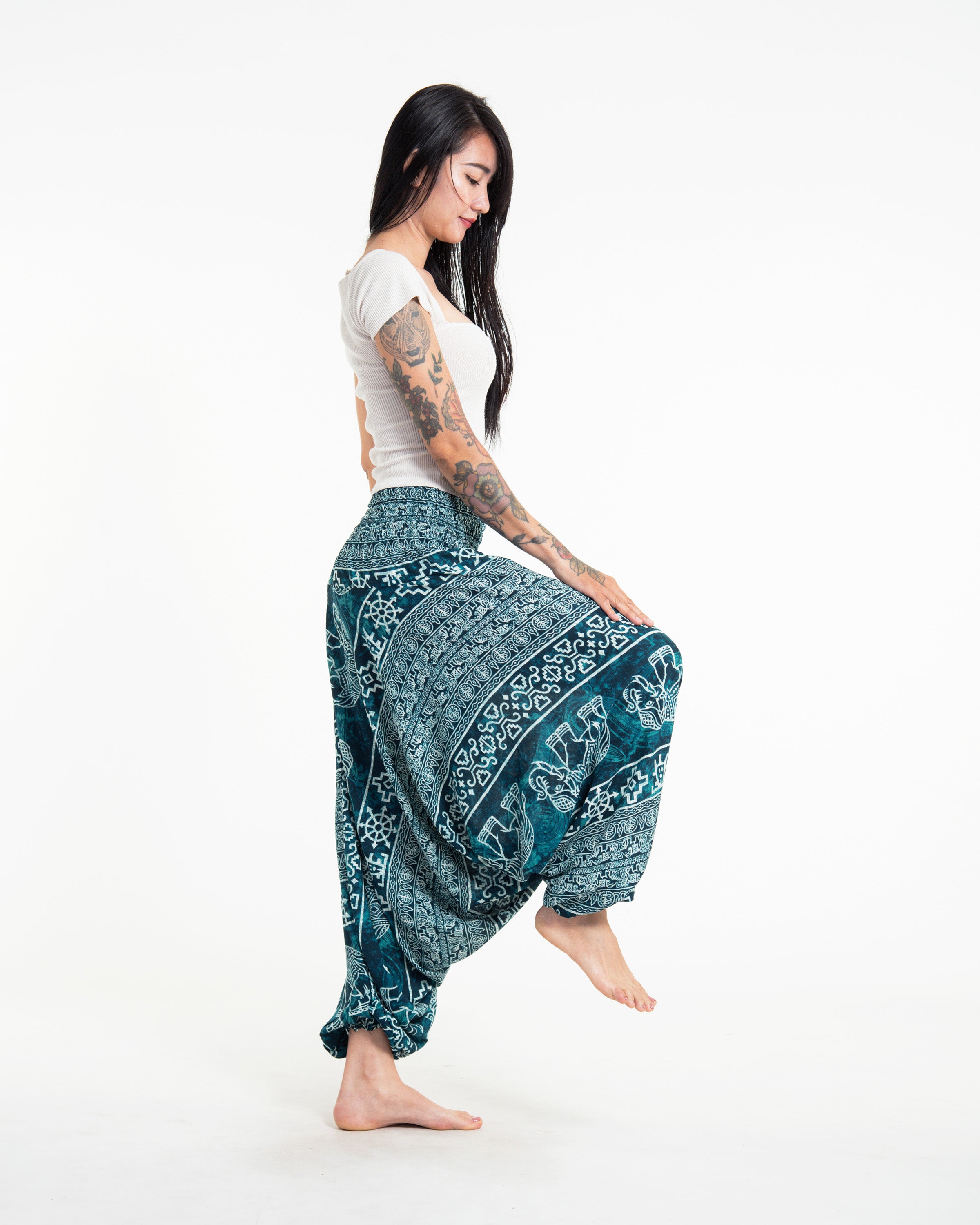 Marble Elephant 2-in-1 Jumpsuit Elephant Pants in Turquoise