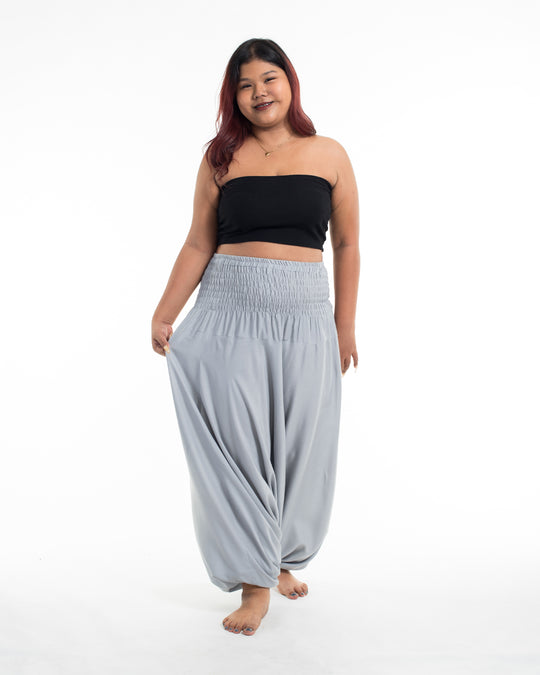 Plus Size Solid Color 2-in-1 Jumpsuit Harem Pants in Light Gray