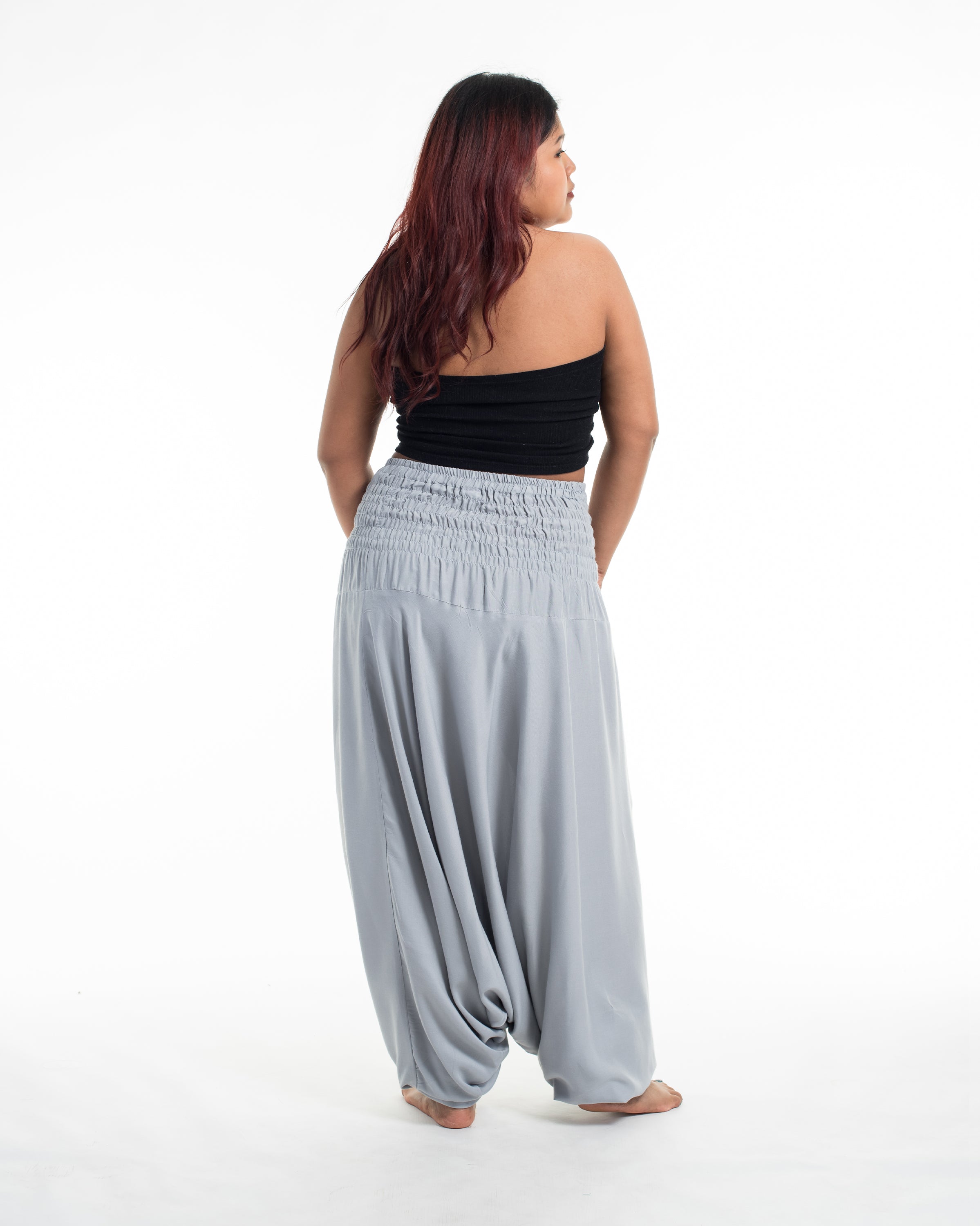 Plus Size Solid Color 2-in-1 Jumpsuit Harem Pants in Light Gray