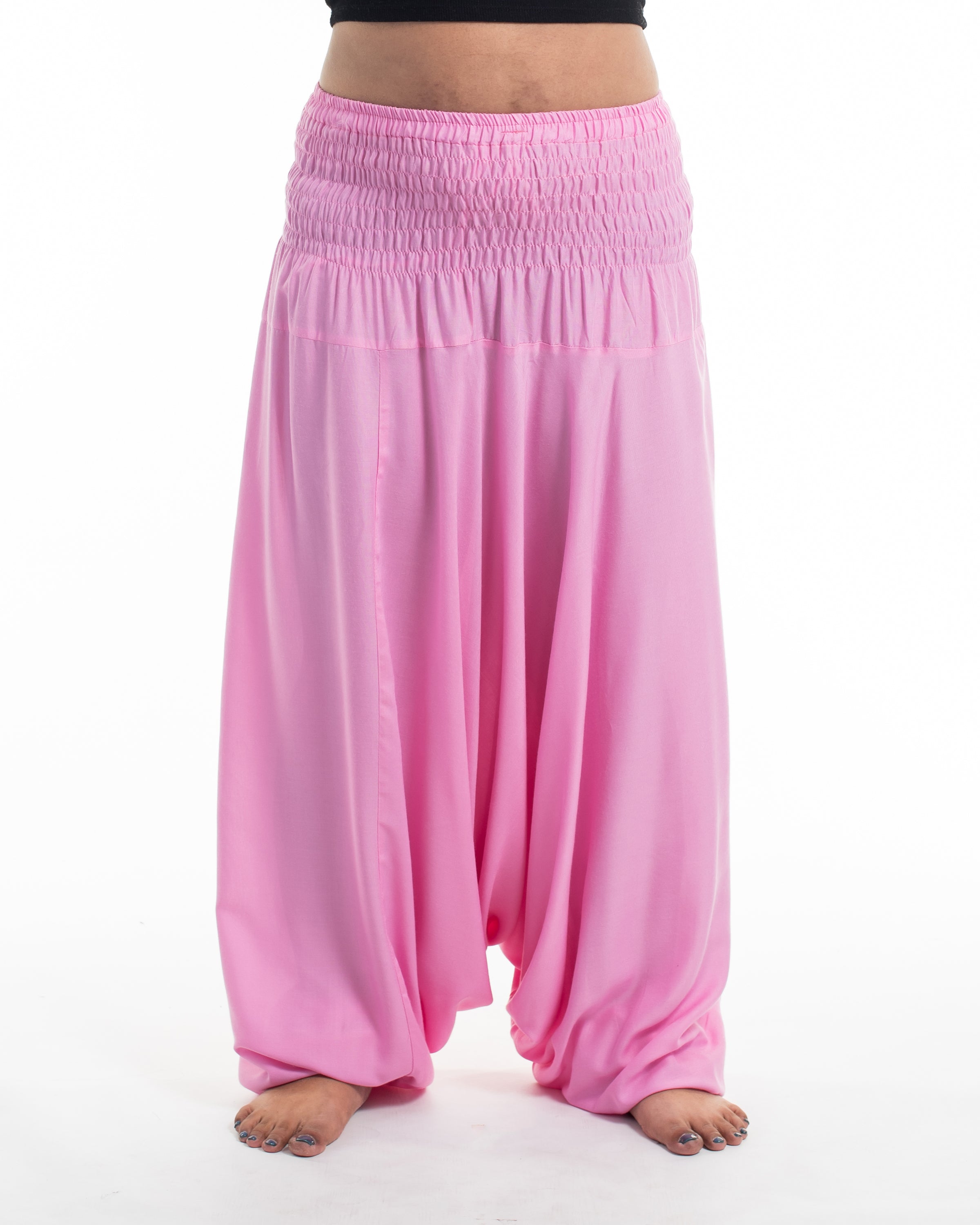 Plus Size Solid Color 2-in-1 Jumpsuit Harem Pants in Light Pink