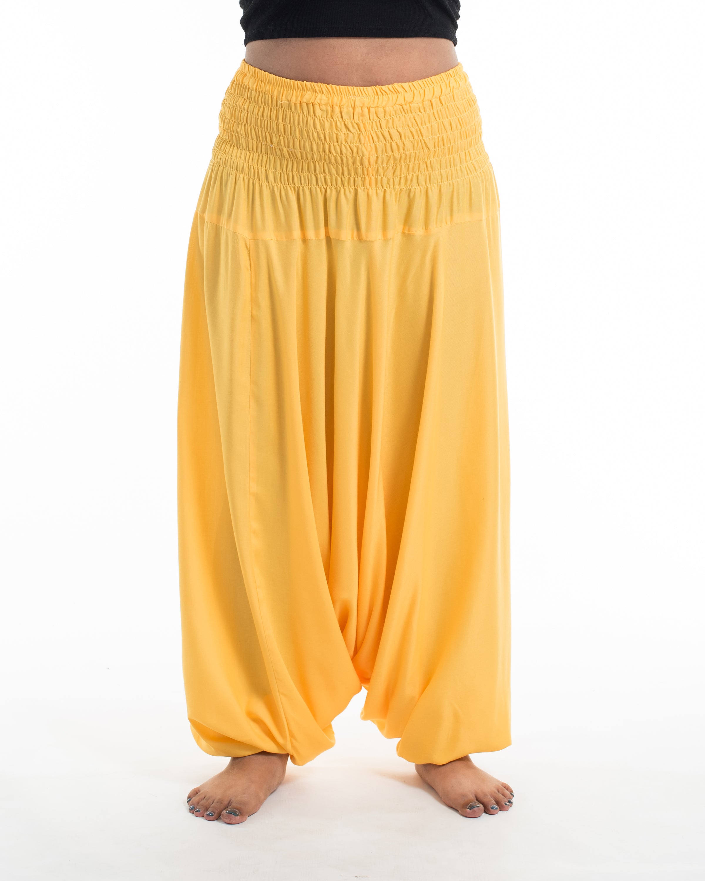 Plus Size Solid Color 2-in-1 Jumpsuit Harem Pants in Light Yellow