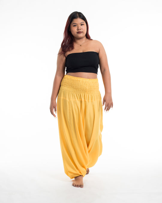Plus Size Solid Color 2-in-1 Jumpsuit Harem Pants in Light Yellow