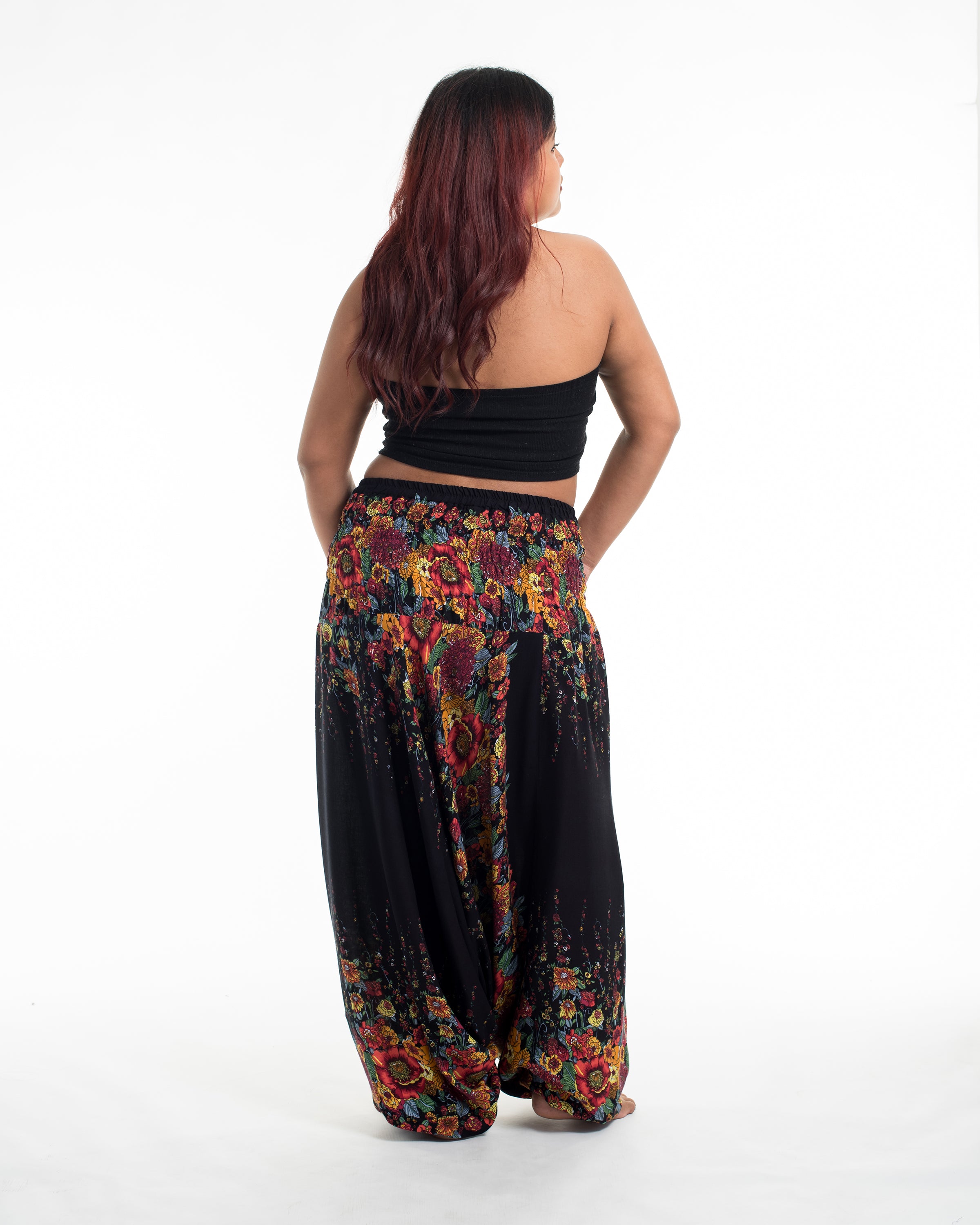 Plus Size Floral 2-in-1 Jumpsuit Harem Pants in Black
