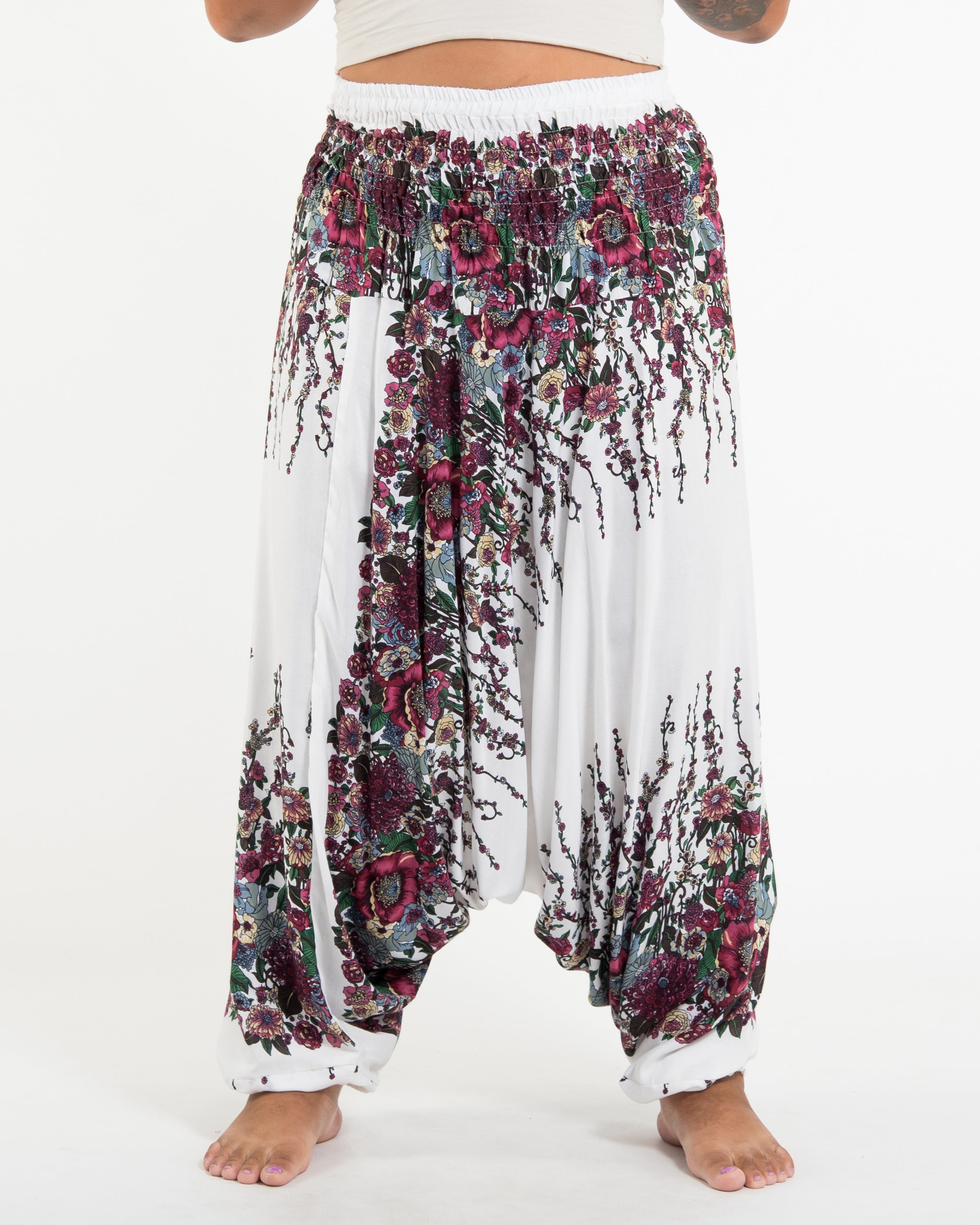 Plus Size Floral 2-in-1 Jumpsuit Harem Pants in White
