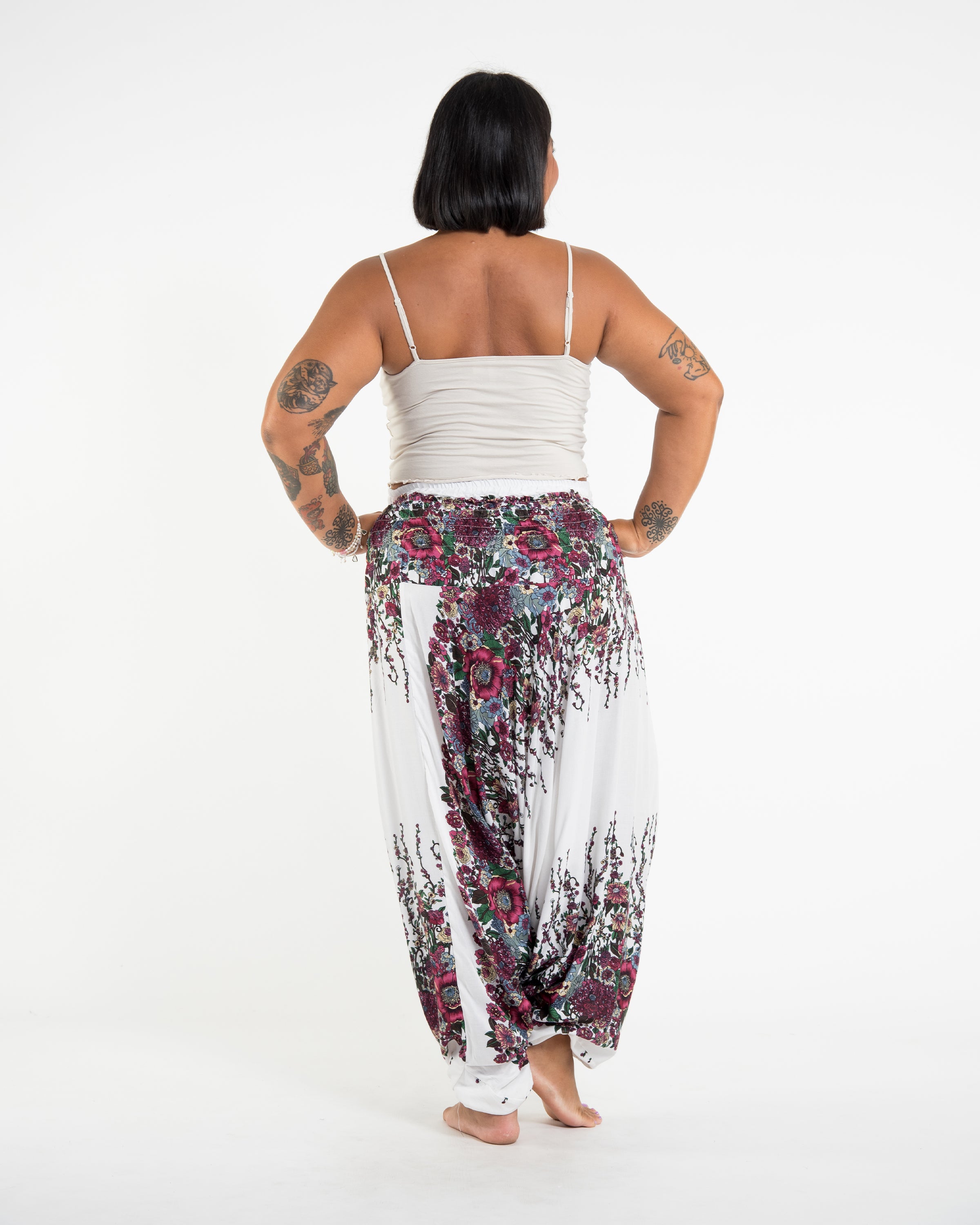 Plus Size Floral 2-in-1 Jumpsuit Harem Pants in White