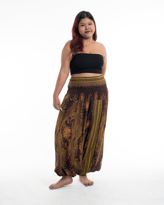 Plus Size Peacock Eyes 2-in-1 Jumpsuit Harem Pants in Brown