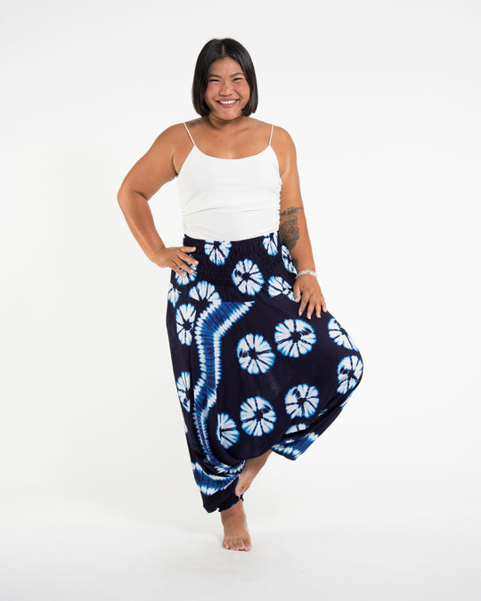 Plus Size Tie Dye 2-in-1 Jumpsuit Harem Pants in Indigo