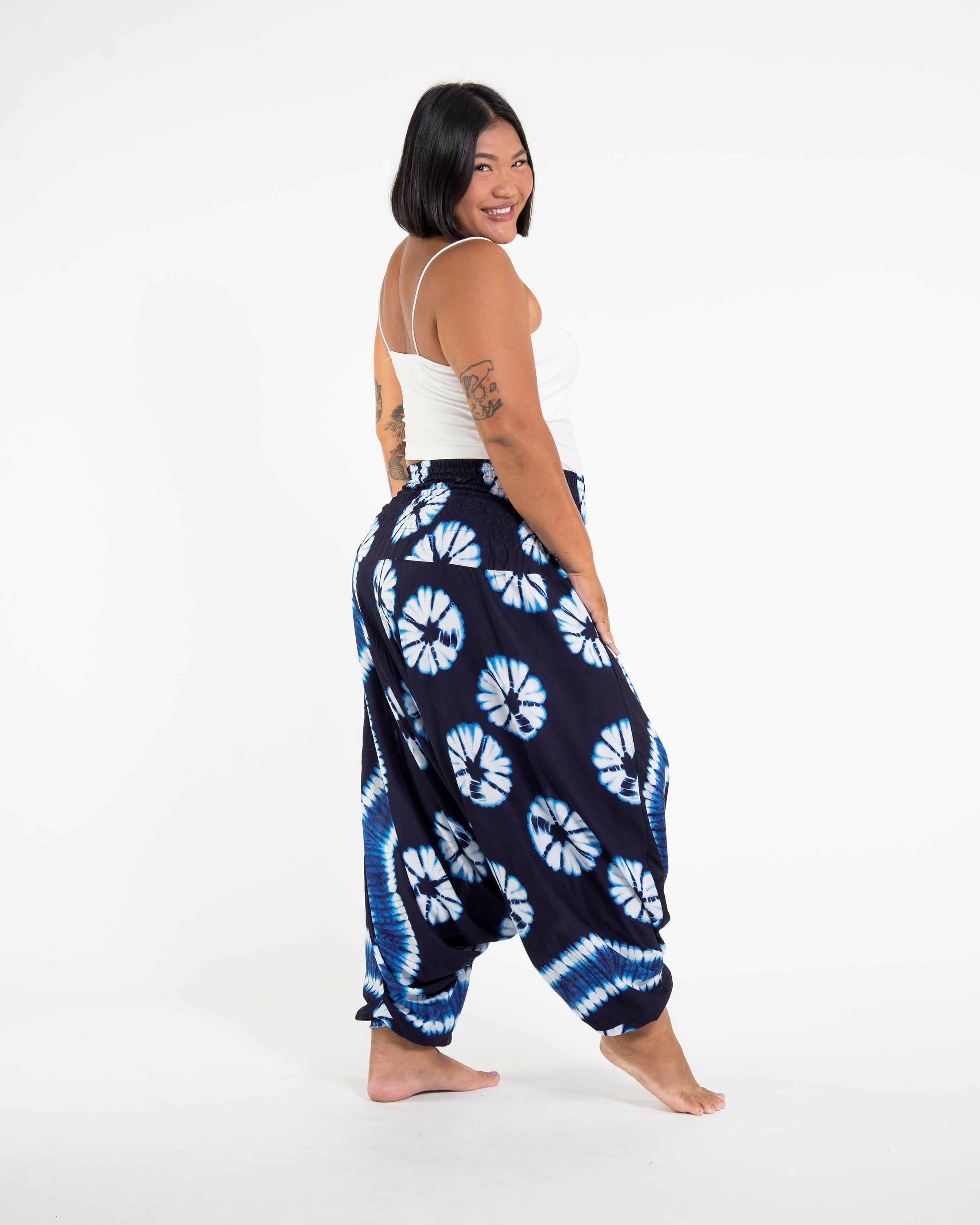 Plus Size Tie Dye 2-in-1 Jumpsuit Harem Pants in Indigo