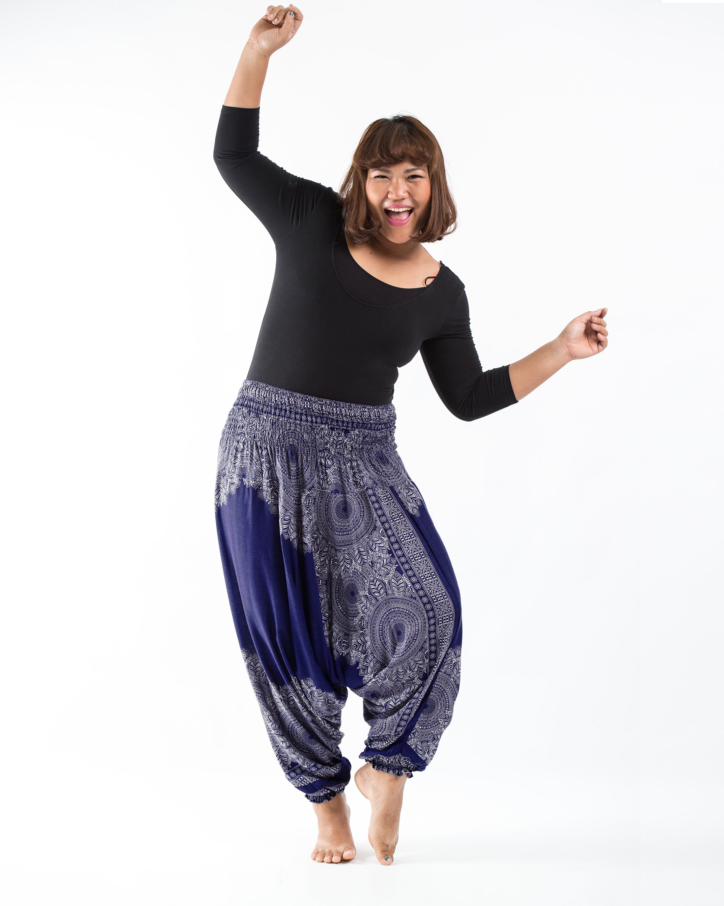 Plus Size Floral Mandalas 2-in-1 Jumpsuit Harem Pants in Blue