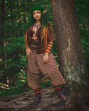 Seigaiha Wave Print Hill Tribe Drawstring Women's Harem Pants with Ankle Straps