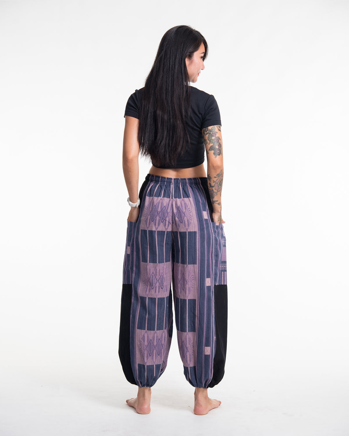 Two Tone Thai Hill Tribe Fabric Women's Cotton Pants in Artisan Blue