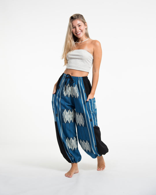 Two Tone Thai Hill Tribe Fabric Women's Cotton Pants in Blue