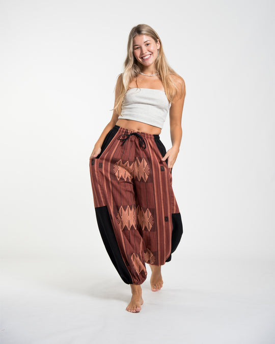 Two Tone Thai Hill Tribe Fabric Women's Cotton Pants in Brick