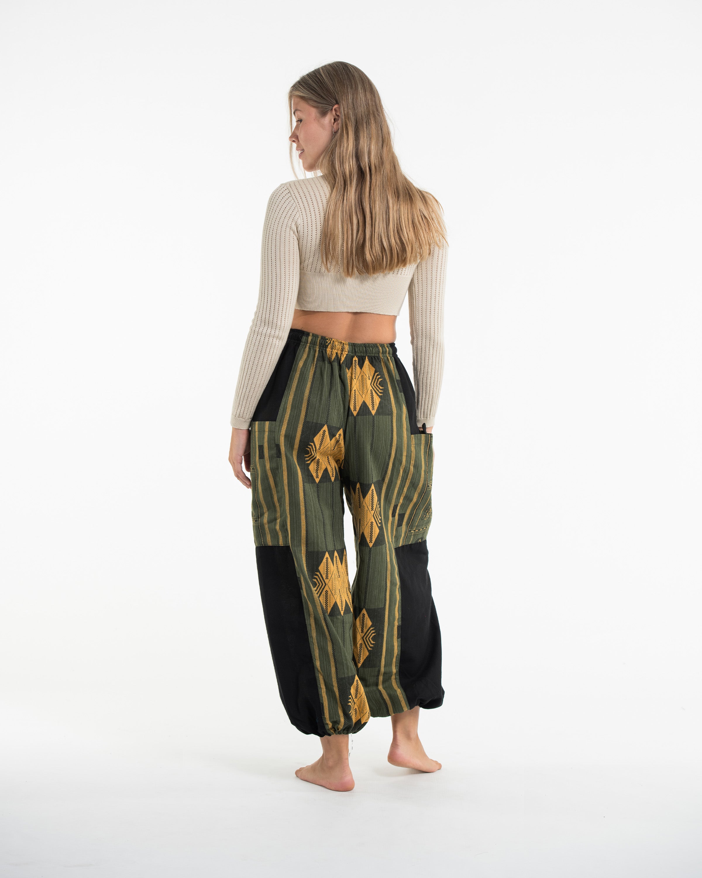 Two Tone Thai Hill Tribe Fabric Women's Cotton Pants in Green