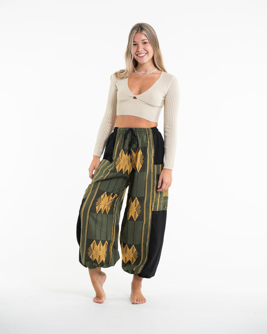 Two Tone Thai Hill Tribe Fabric Women's Cotton Pants in Green