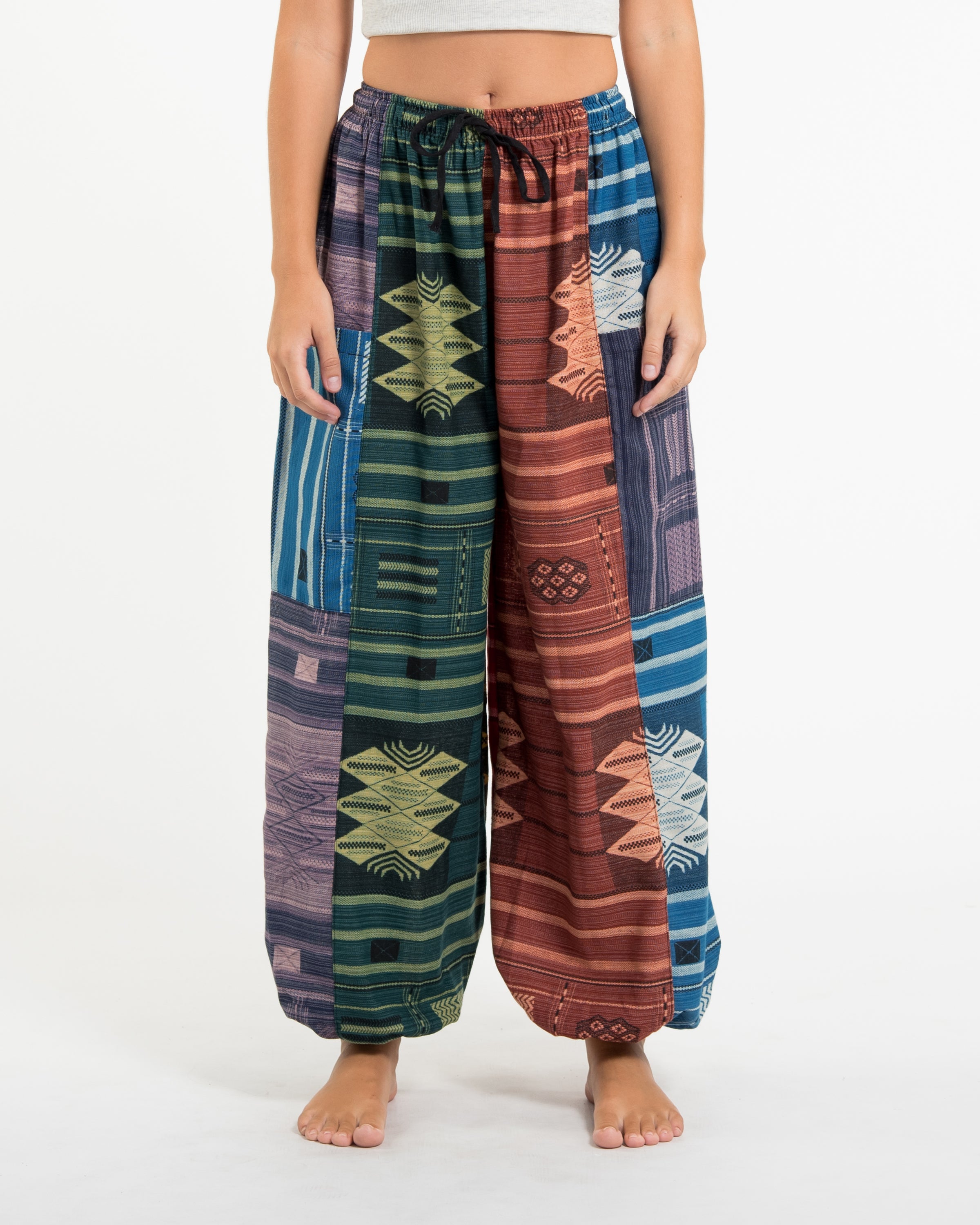 Patchwork Thai Hill Tribe Fabric Women's Cotton Pants in Multi
