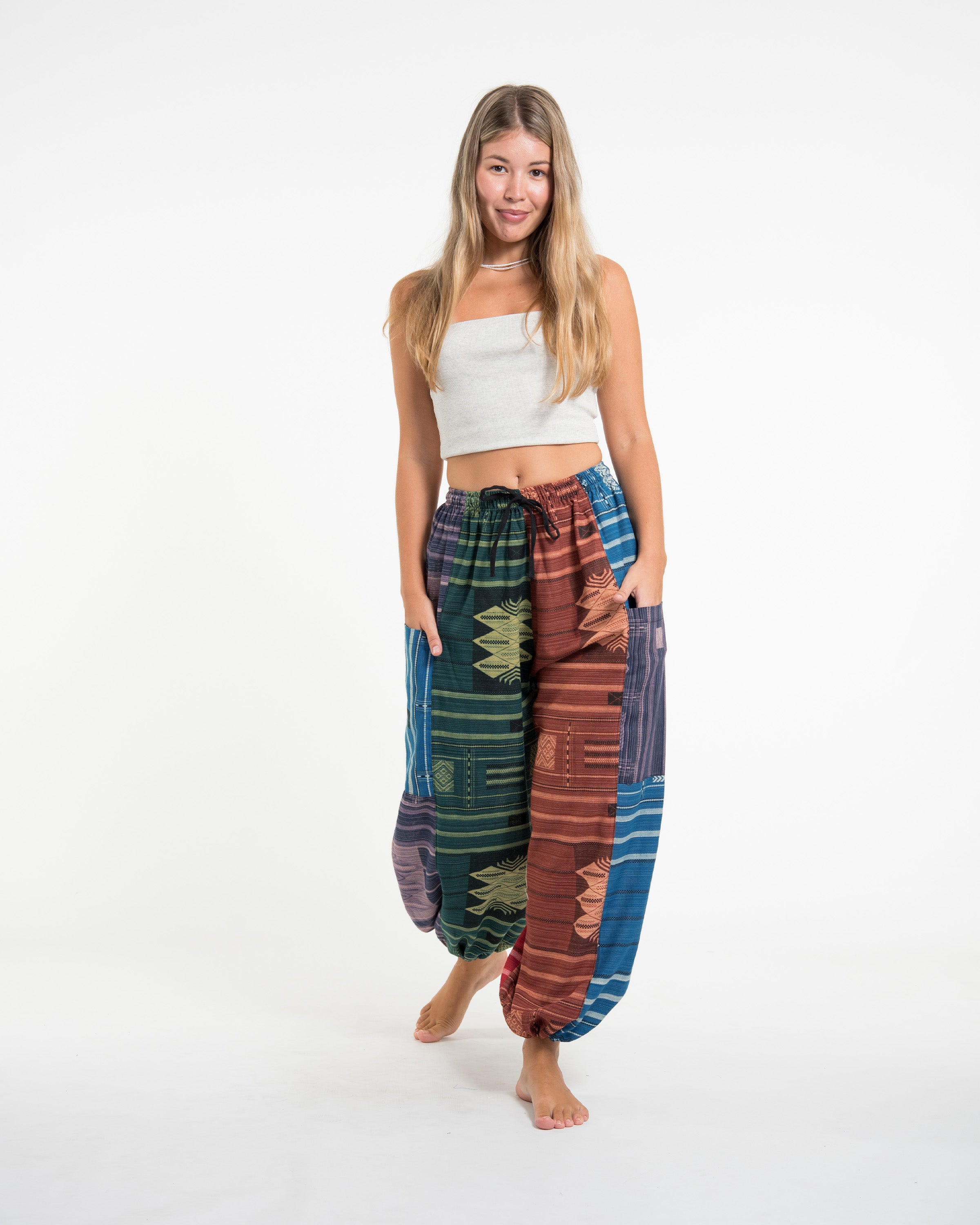 Patchwork Thai Hill Tribe Fabric Women's Cotton Pants in Multi