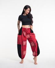 Two Tone Thai Hill Tribe Fabric Women's Cotton Pants in Red