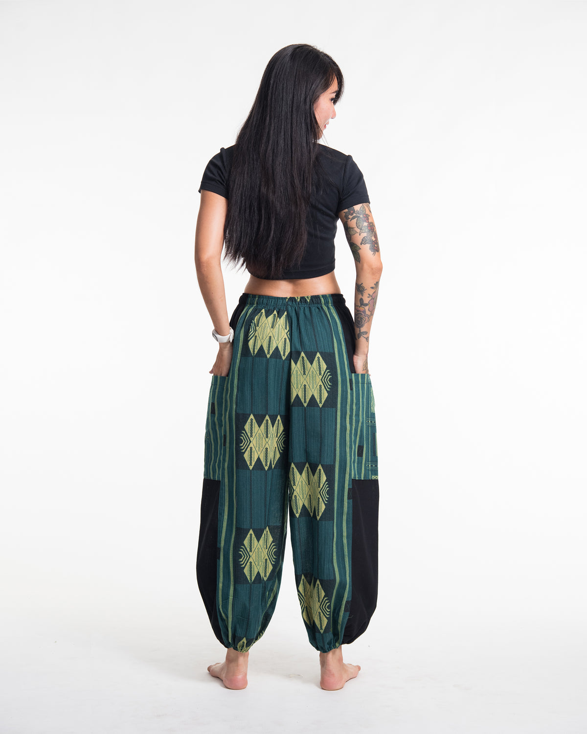 Two Tone Thai Hill Tribe Fabric Women's Cotton Pants in Teal