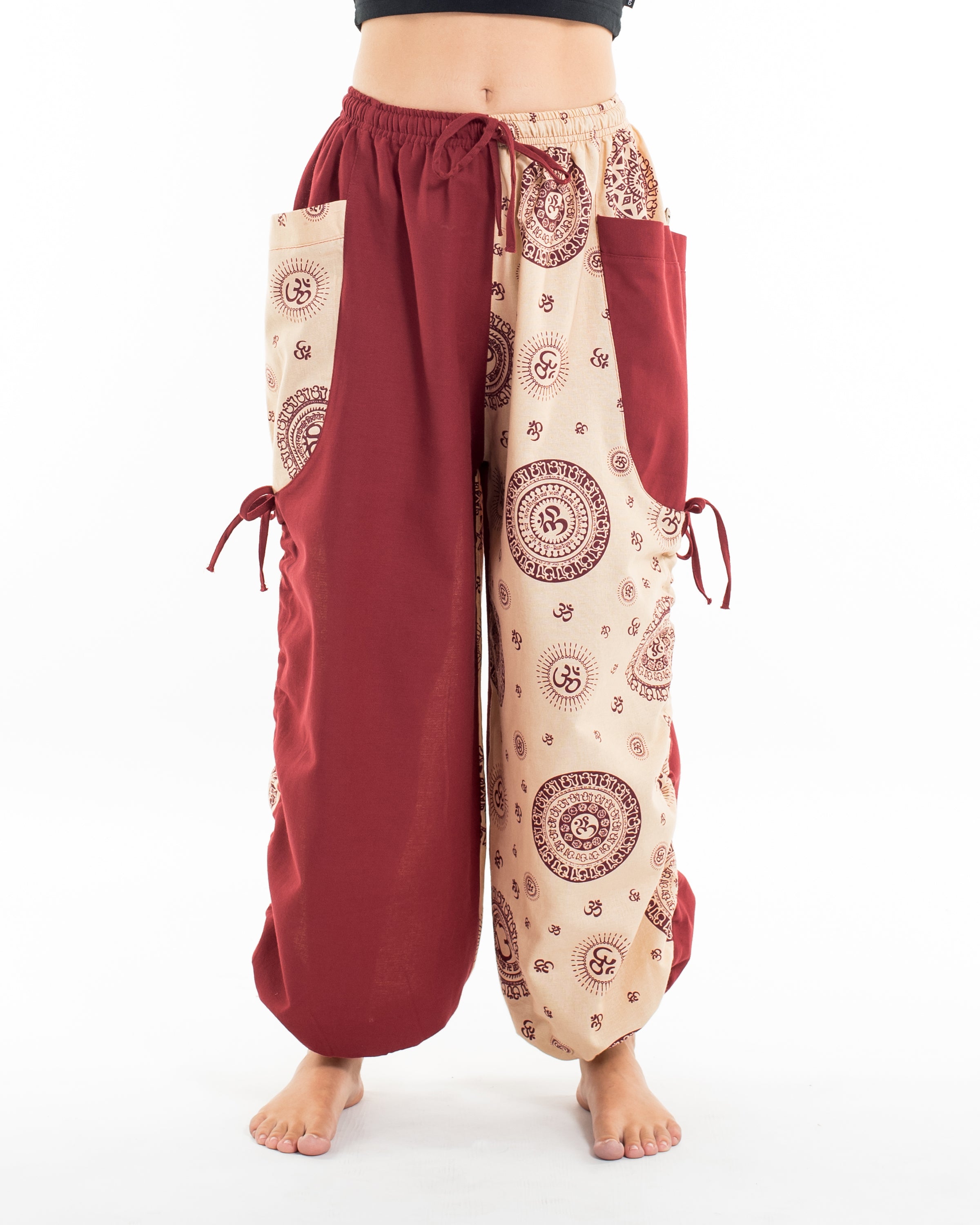 Two Tone Om Prints Women's Cotton Pants in Cream