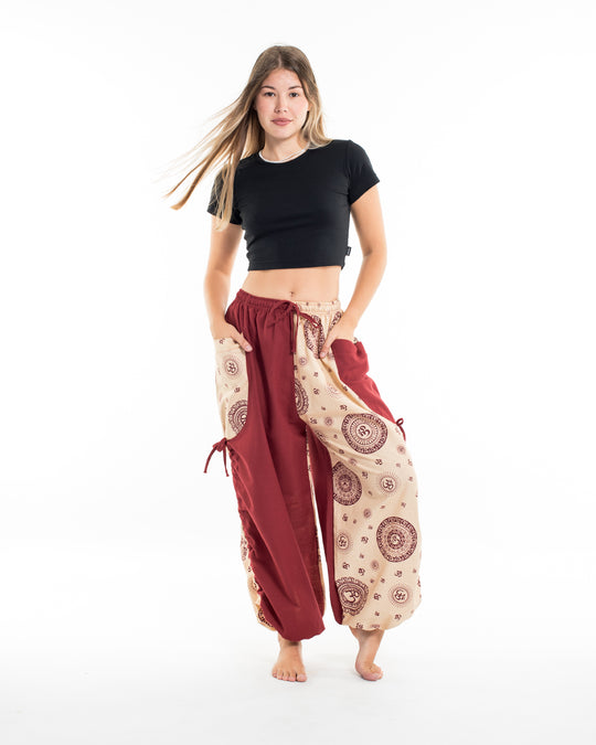Two Tone Om Prints Women's Cotton Pants in Cream