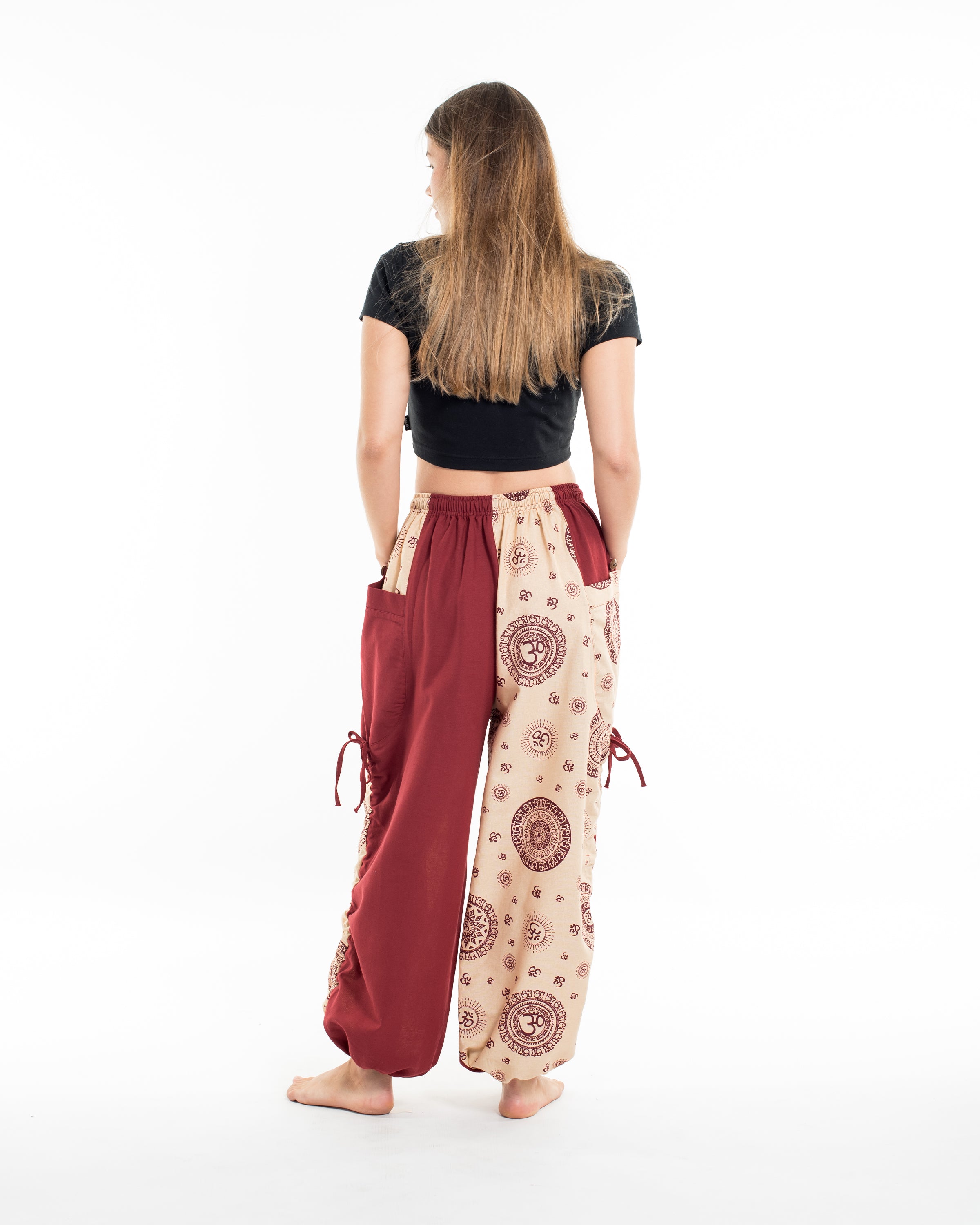 Two Tone Om Prints Women's Cotton Pants in Cream