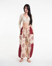 Two Tone Om Prints Women's Cotton Pants in Red
