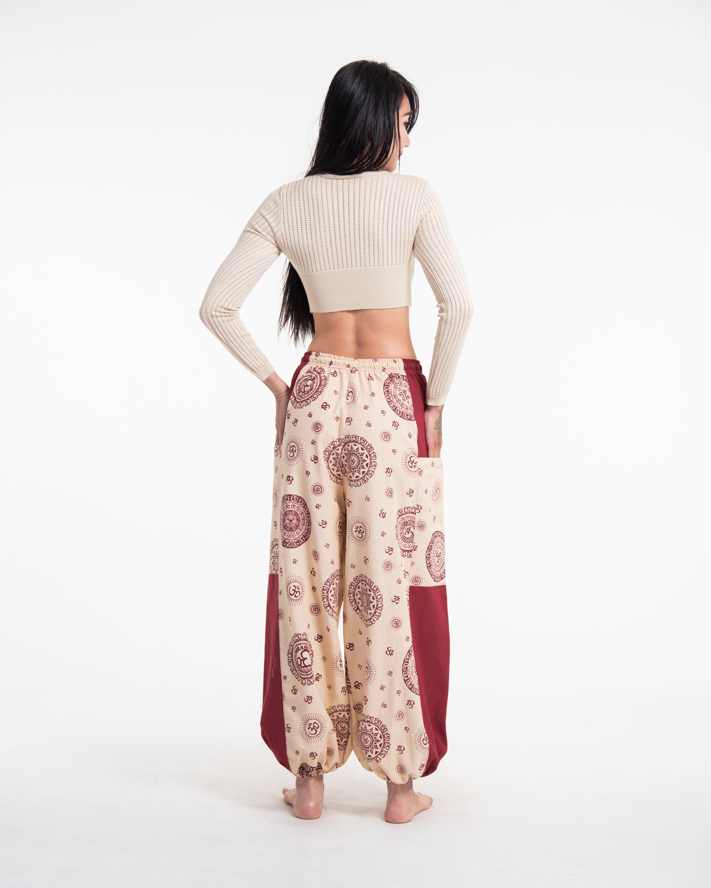 Two Tone Om Prints Women's Cotton Pants in Red