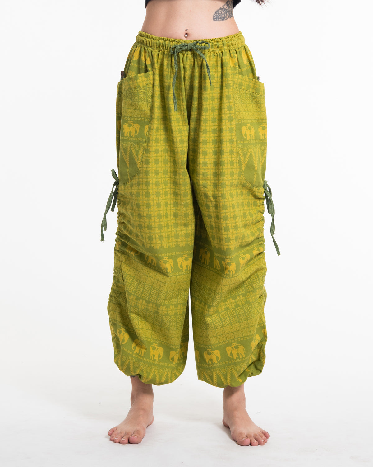 Women's Hill Tribe Cotton Elephant Pants in Green