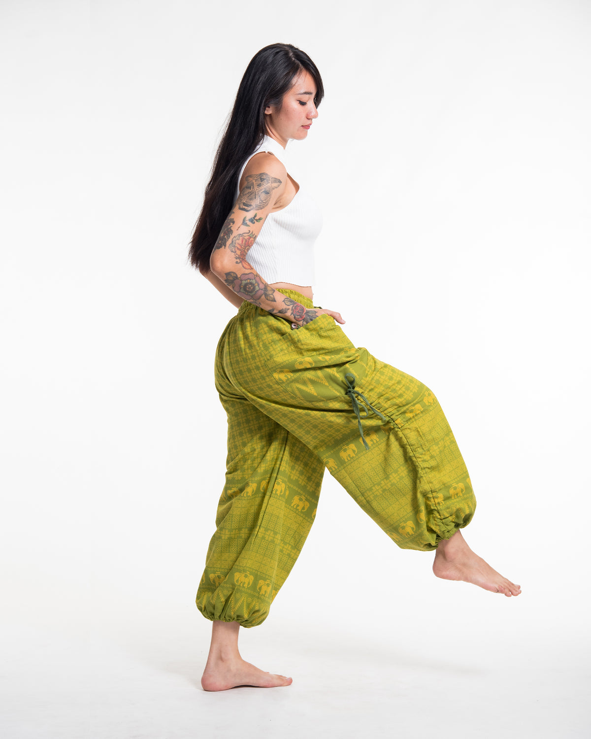 Women's Hill Tribe Cotton Elephant Pants in Green