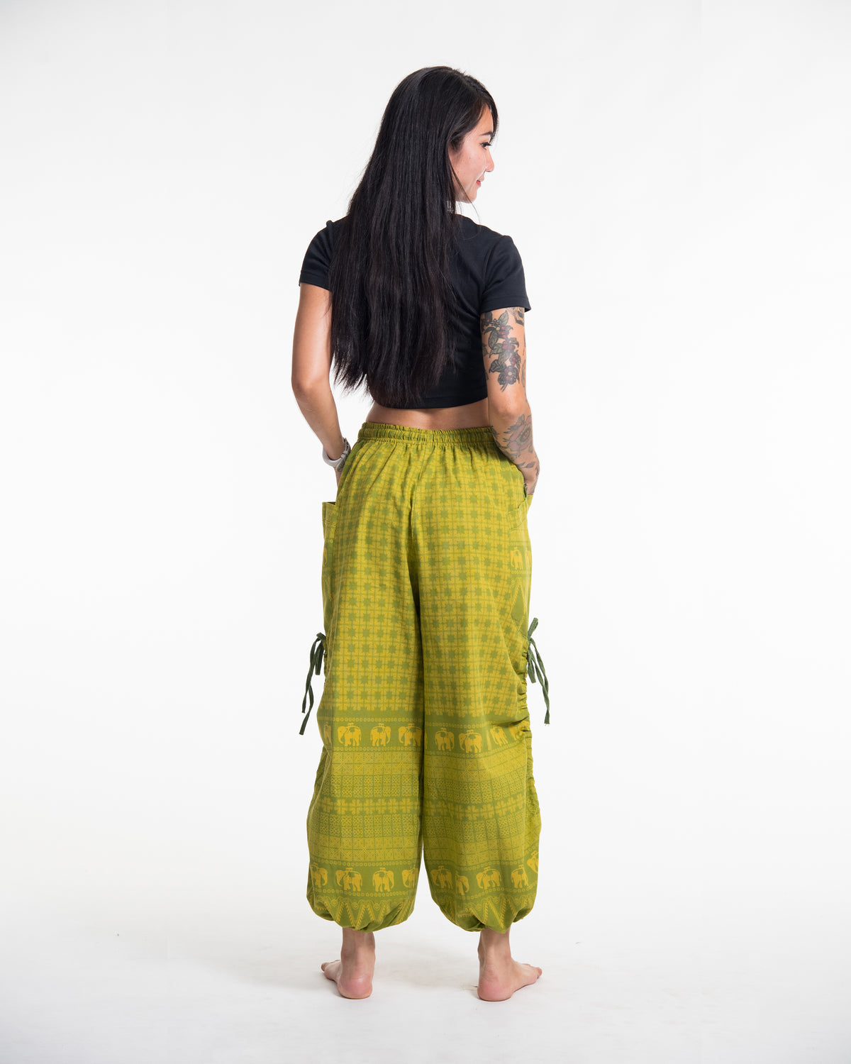 Women's Hill Tribe Cotton Elephant Pants in Green