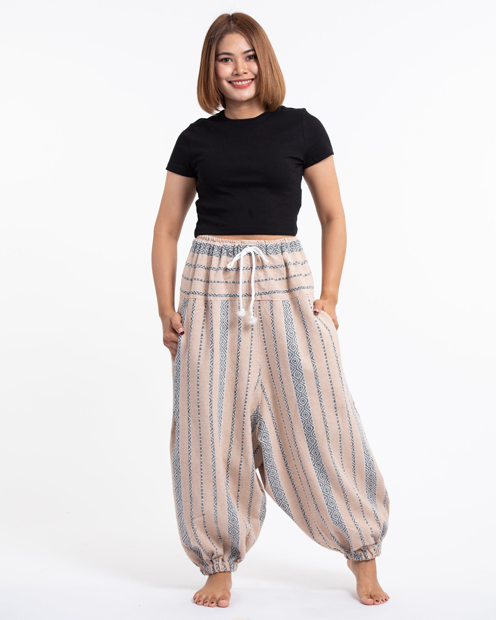 Women's Hill Tribe Low Cut Balloon Pants In Beige Gray