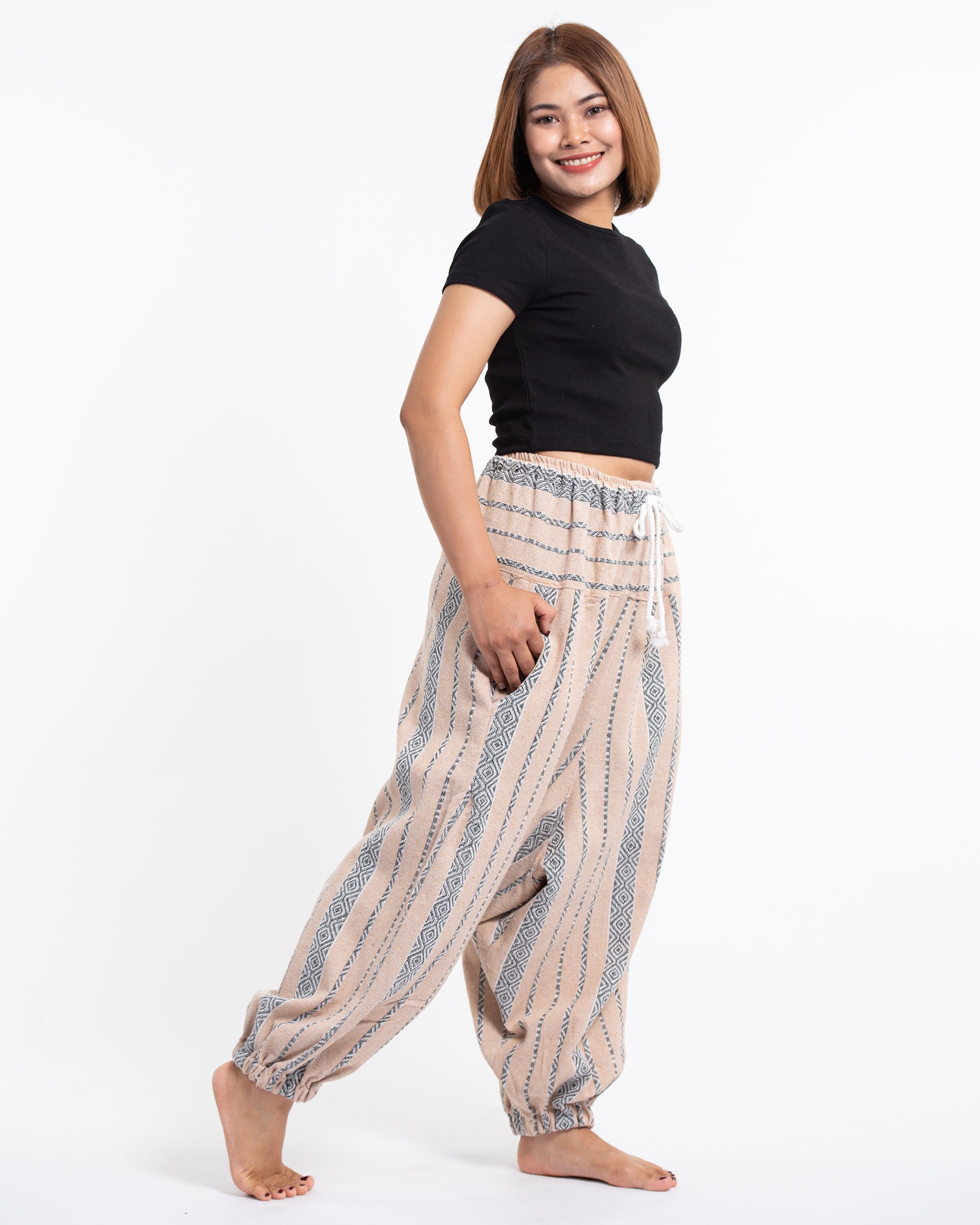 Women's Hill Tribe Low Cut Balloon Pants In Beige Gray