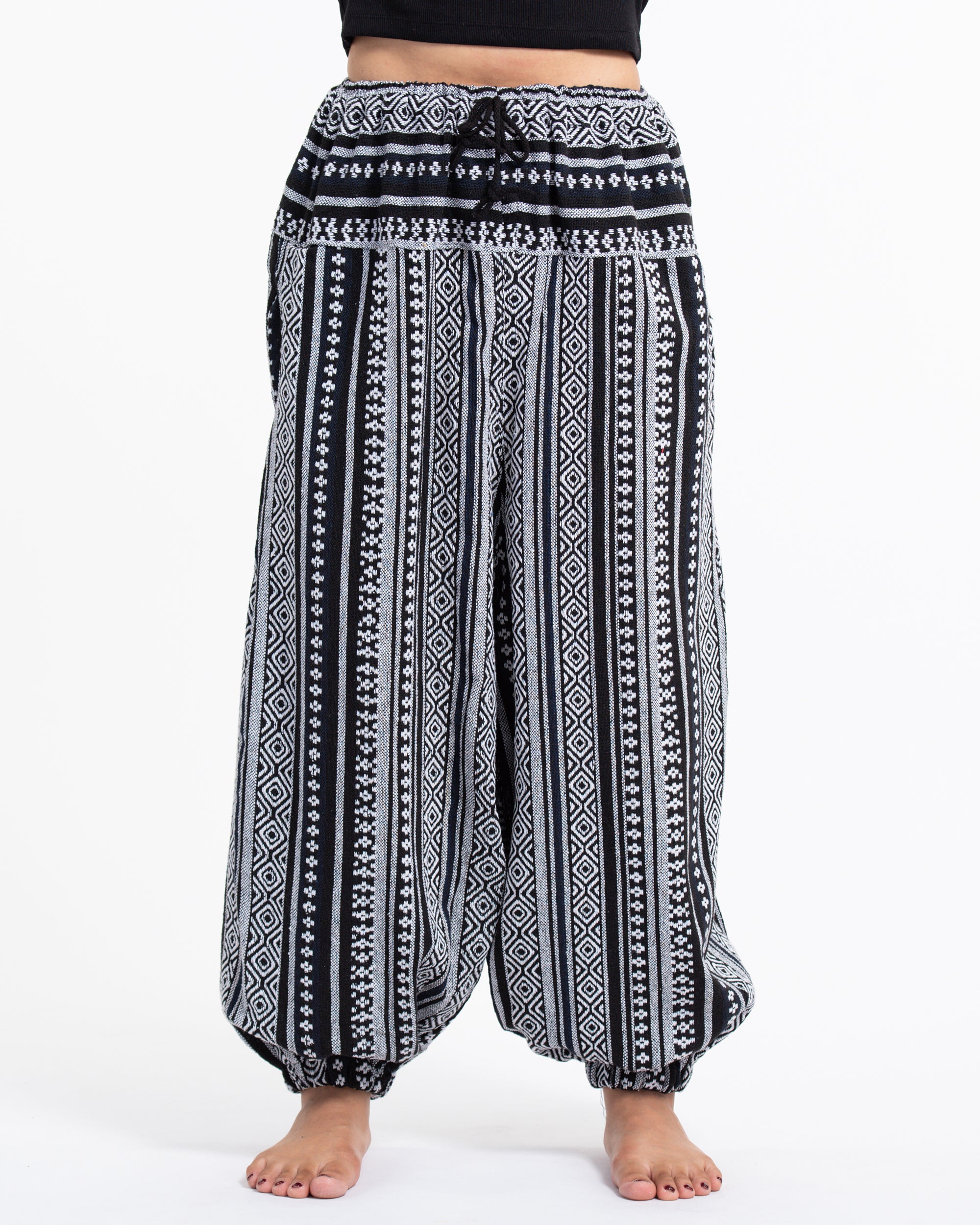 Women's Hill Tribe Low Cut Balloon Pants In Black White