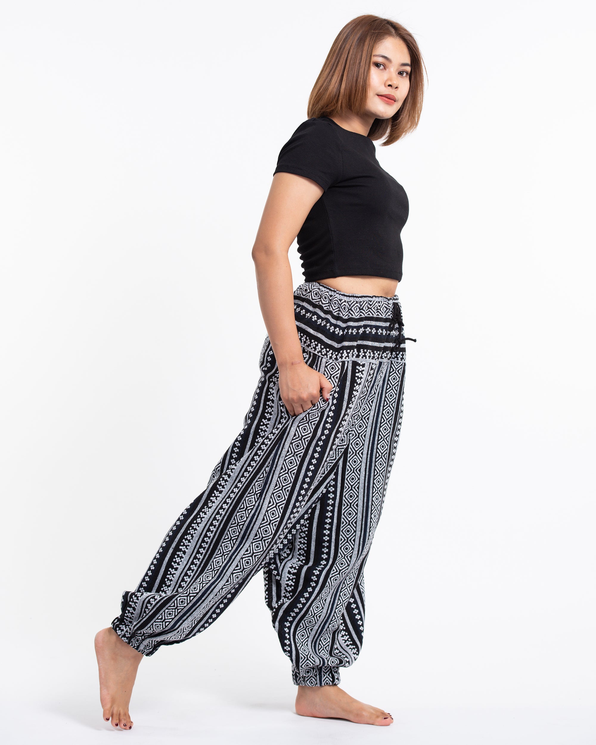 Women's Hill Tribe Low Cut Balloon Pants In Black White