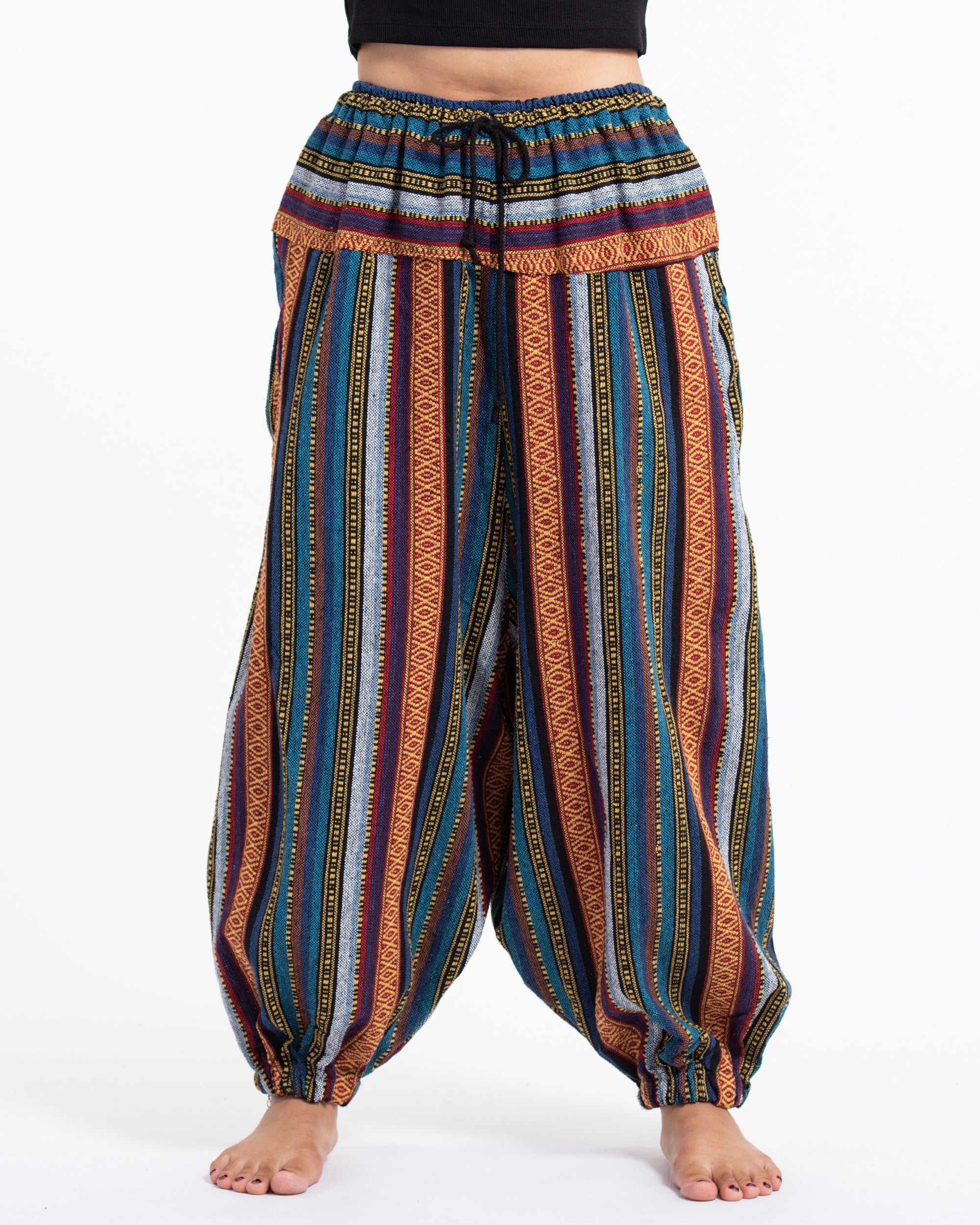 Women's Hill Tribe Low Cut Balloon Pants In Blue Orange