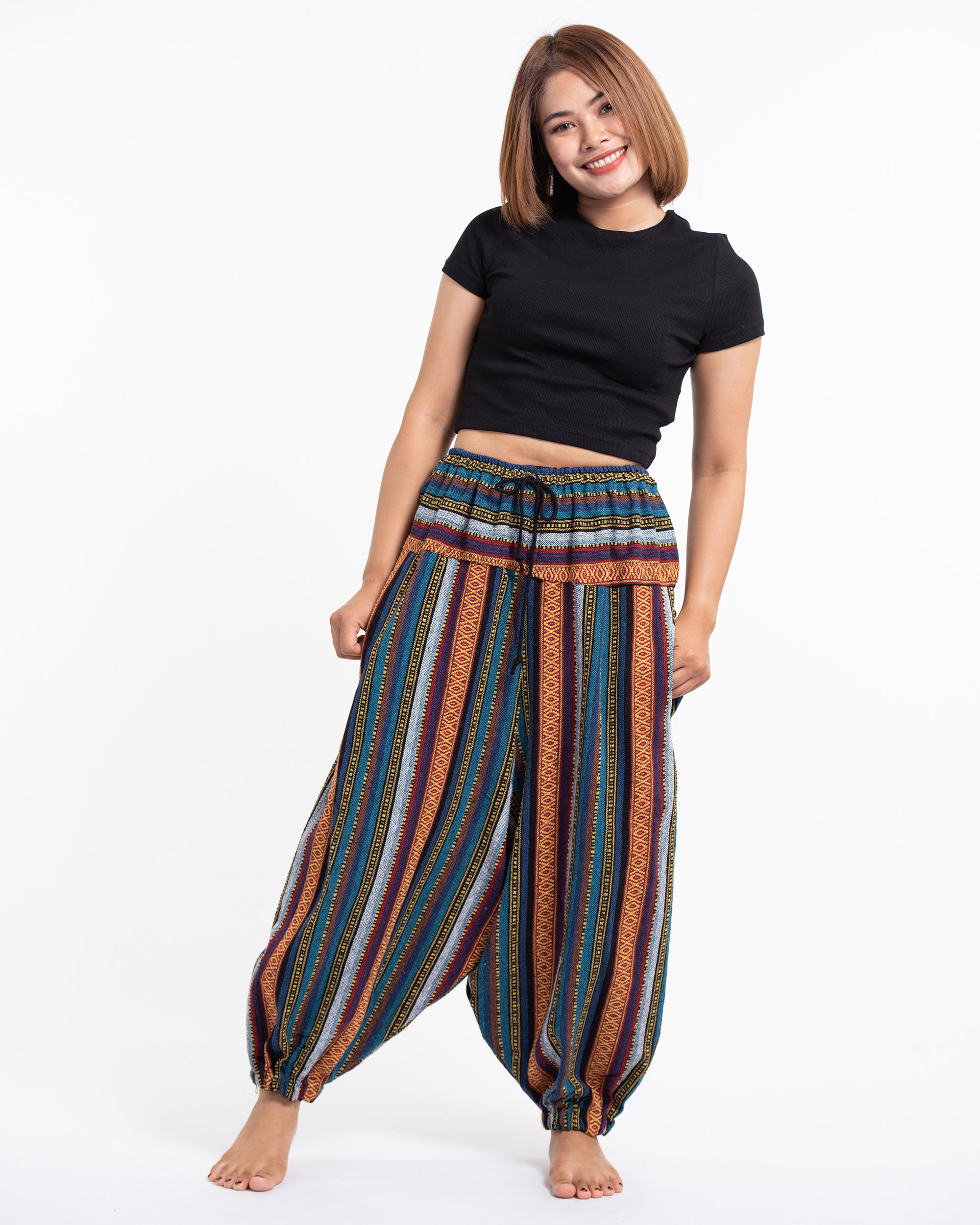 Women's Hill Tribe Low Cut Balloon Pants In Blue Orange
